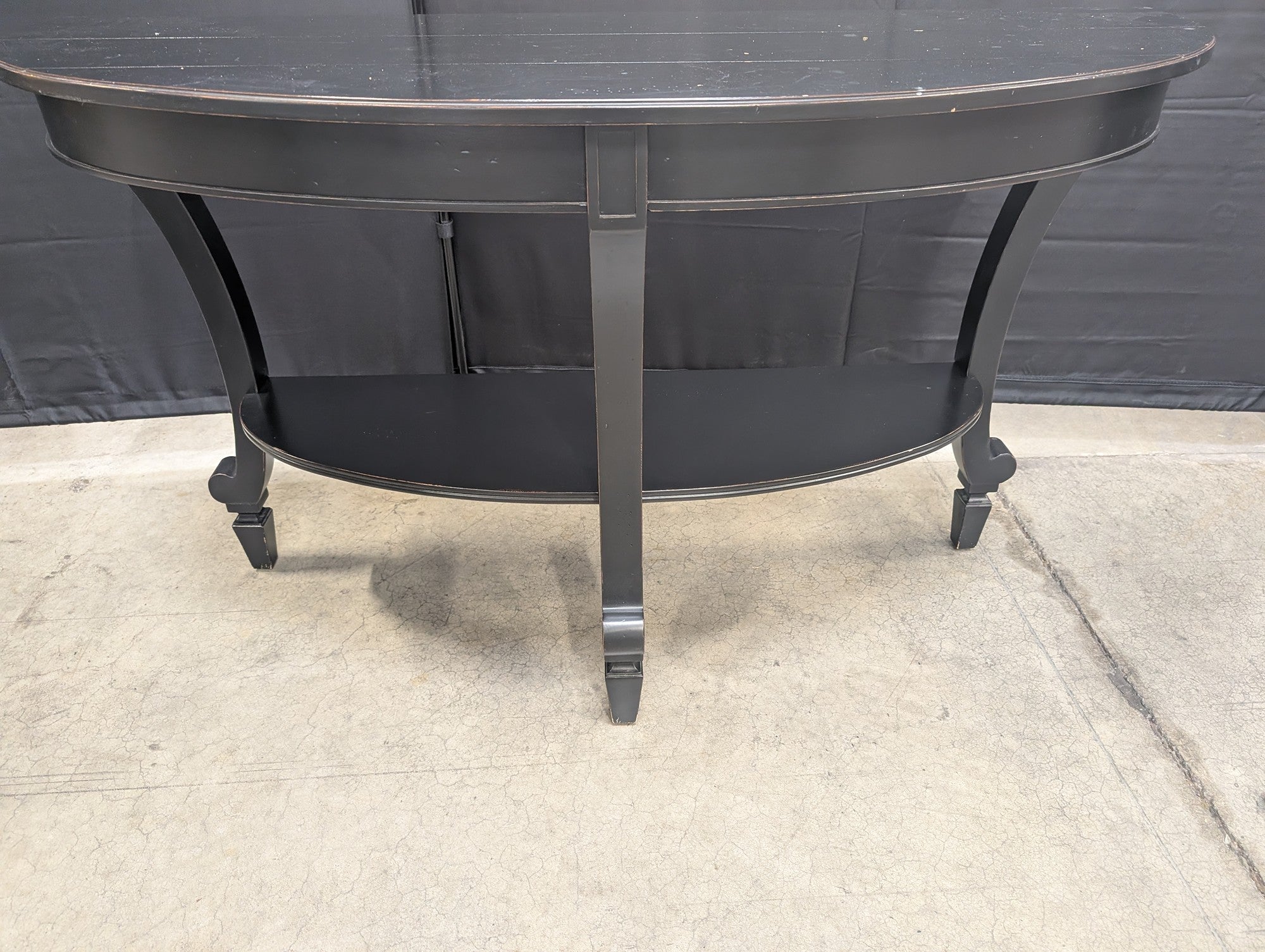 Black Demilune Console Table with Lower Shelf