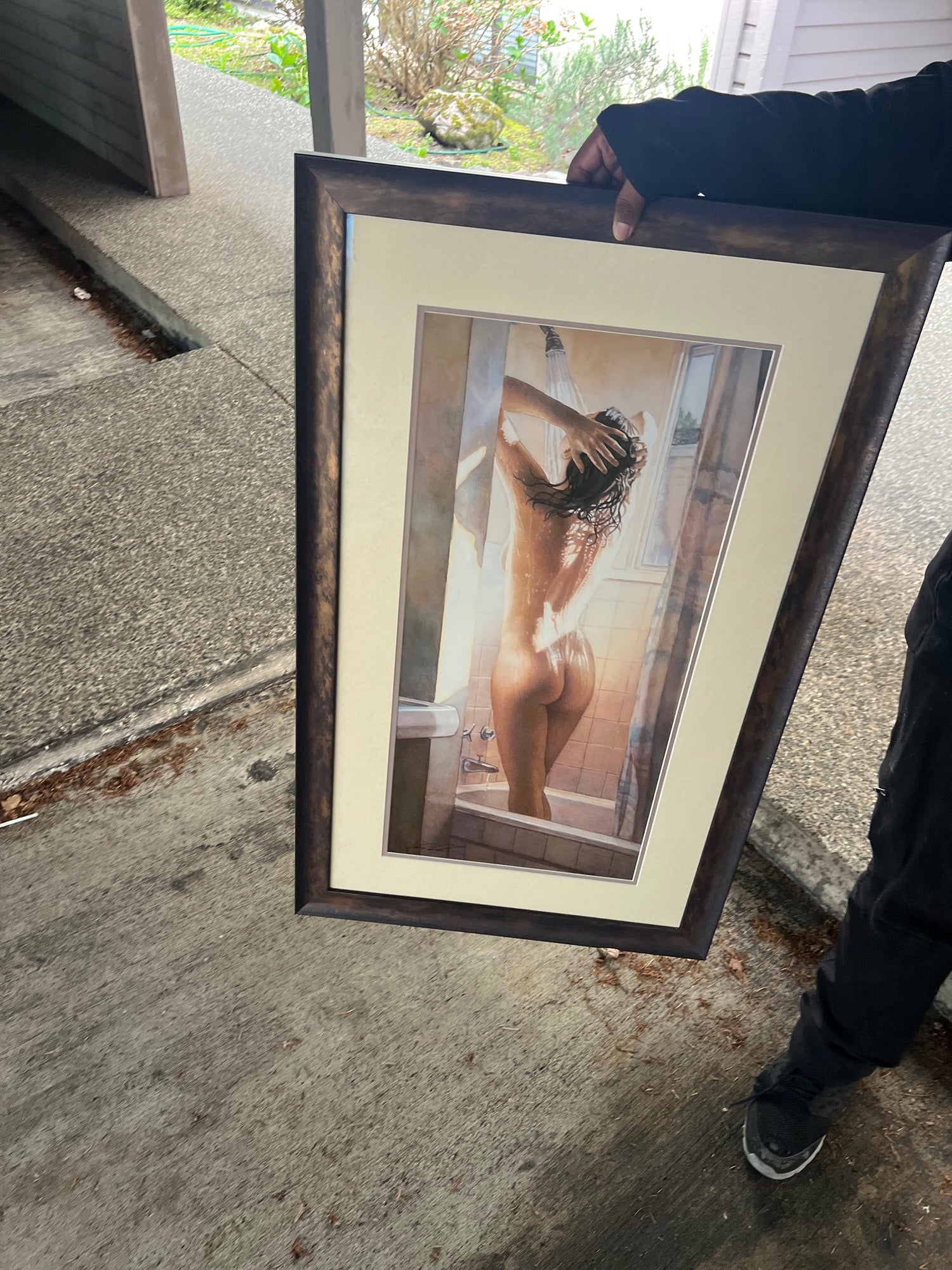 Steve Hanks Signed Figurative Shower Scene Framed Wall Art Print