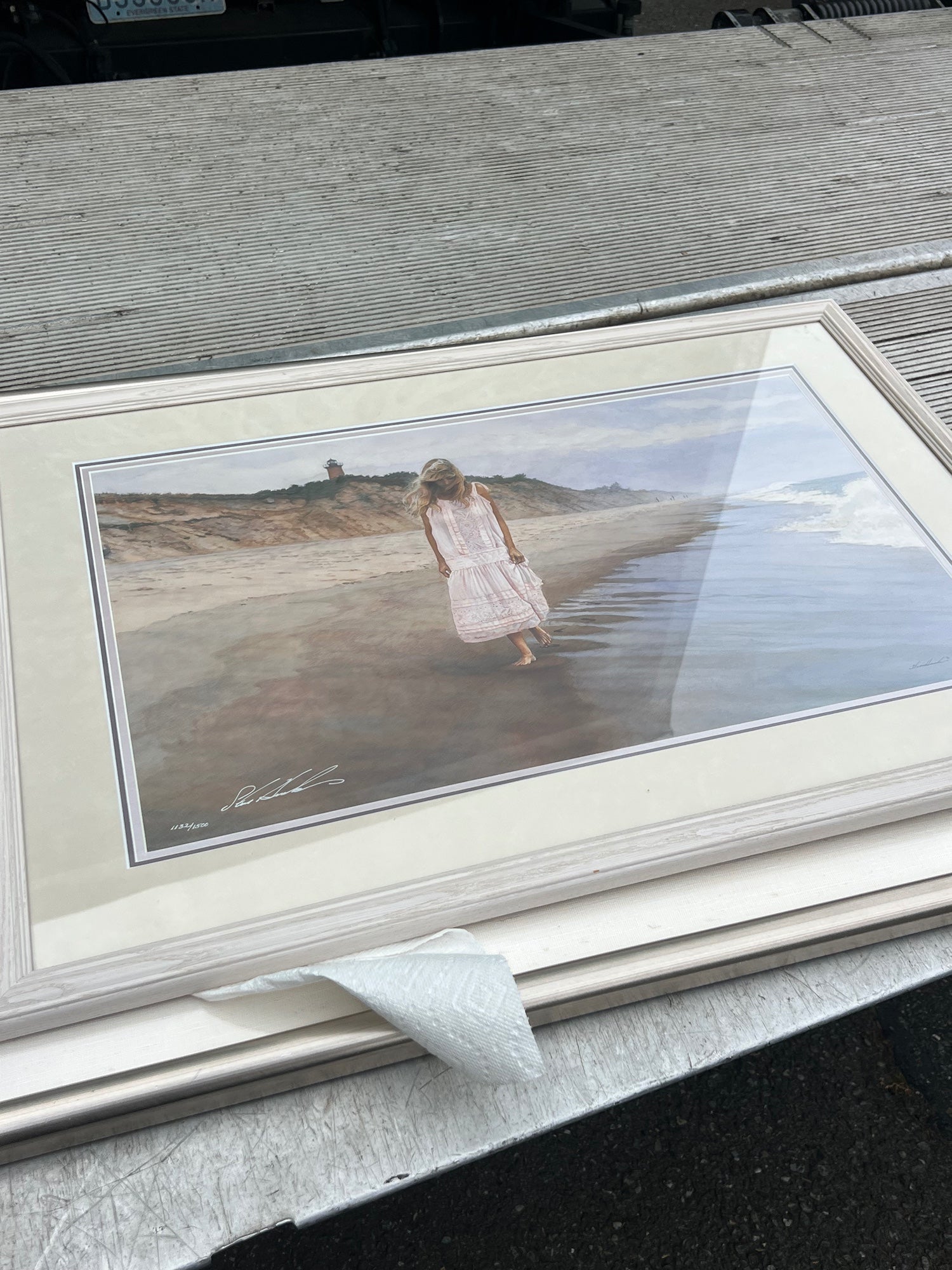 Steve Hanks Signed Coastal Beach Scene Framed Limited Edition Art Print with Lighthouse