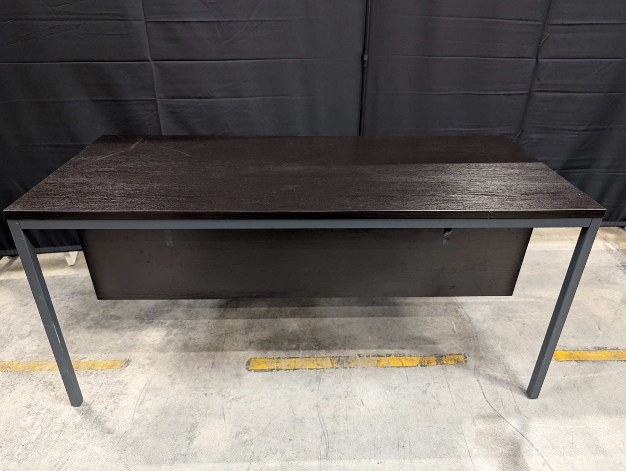 Modern Dark Wood Grain Office Desk with Grey Metal Frame