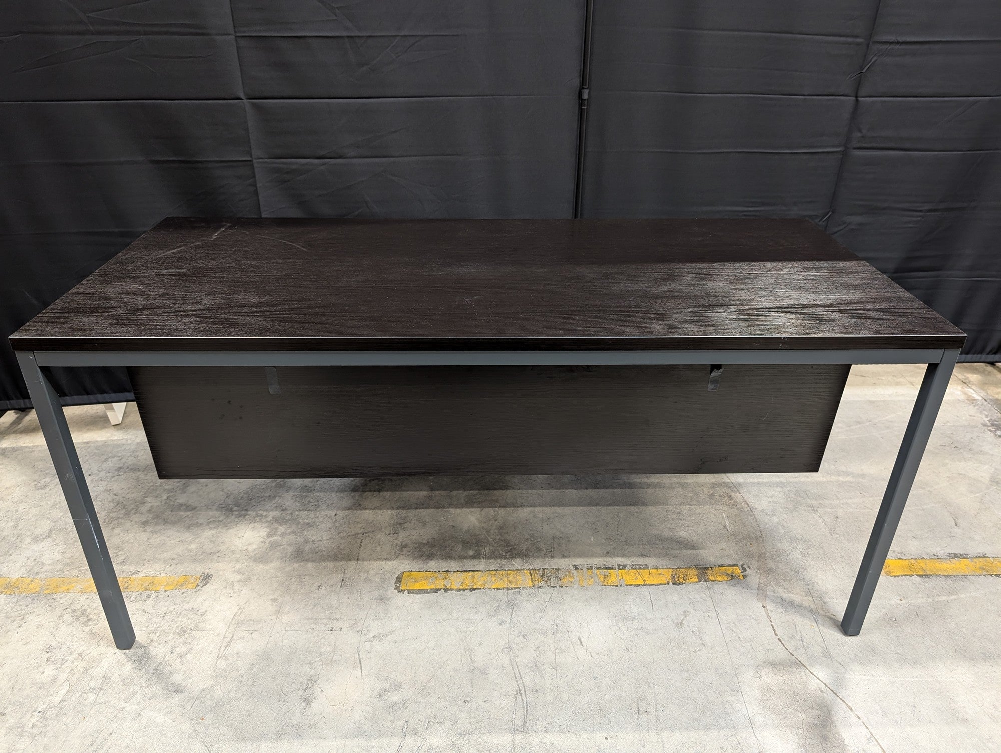 Modern Dark Wood Grain Office Desk with Grey Metal Frame