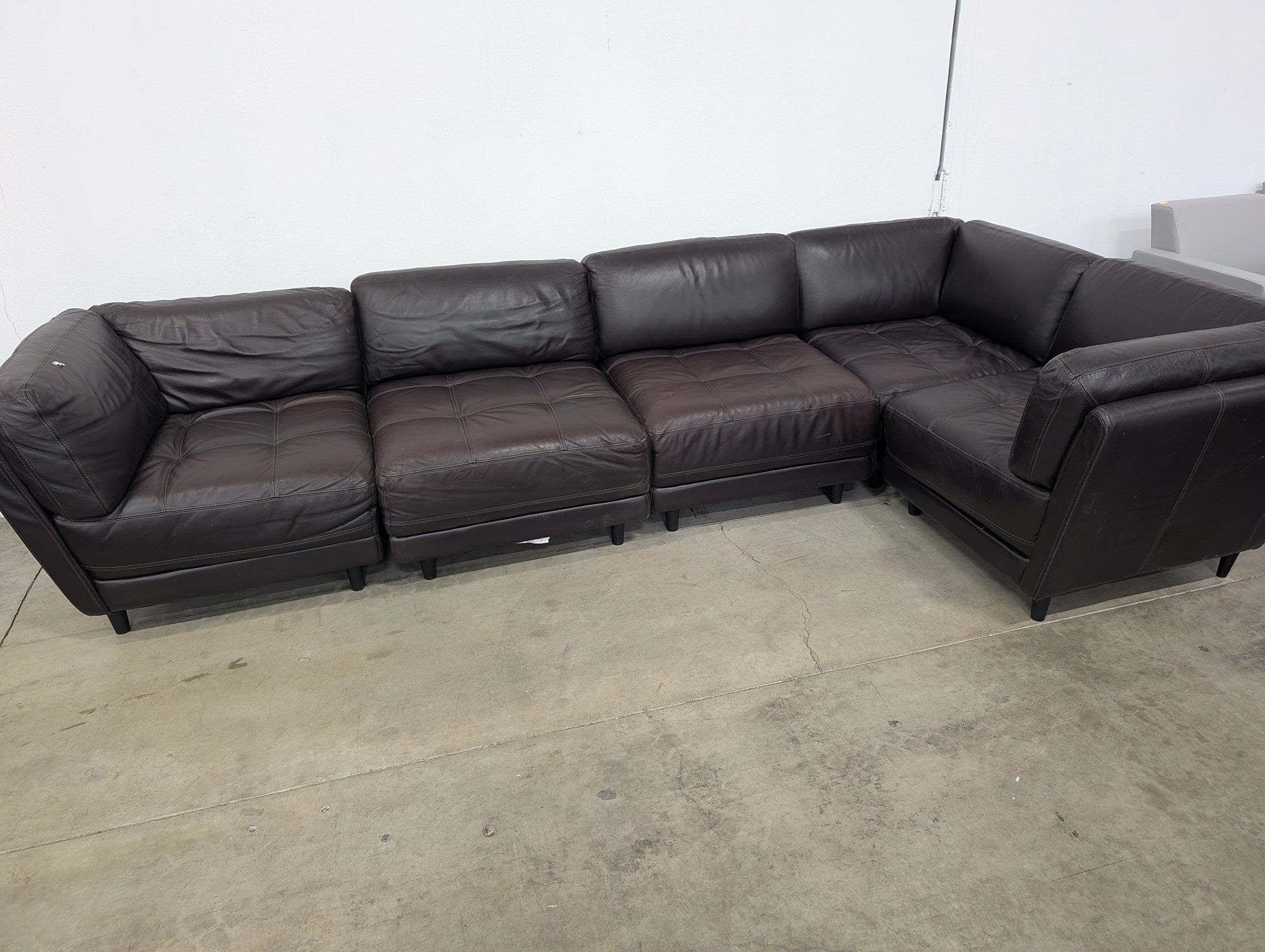 Spacious Dark Brown Leather Modular Sectional Sofa