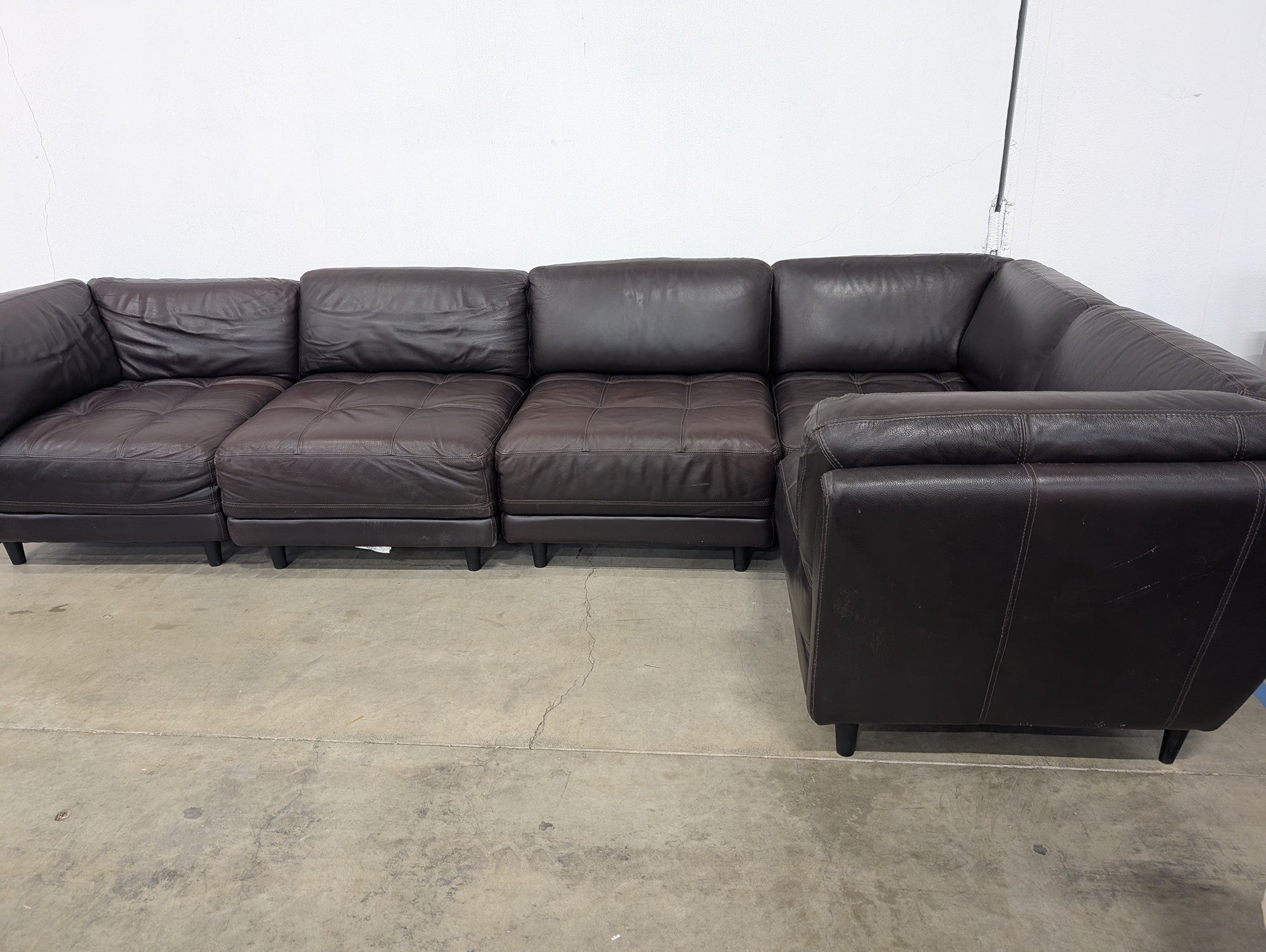 Spacious Dark Brown Leather Modular Sectional Sofa