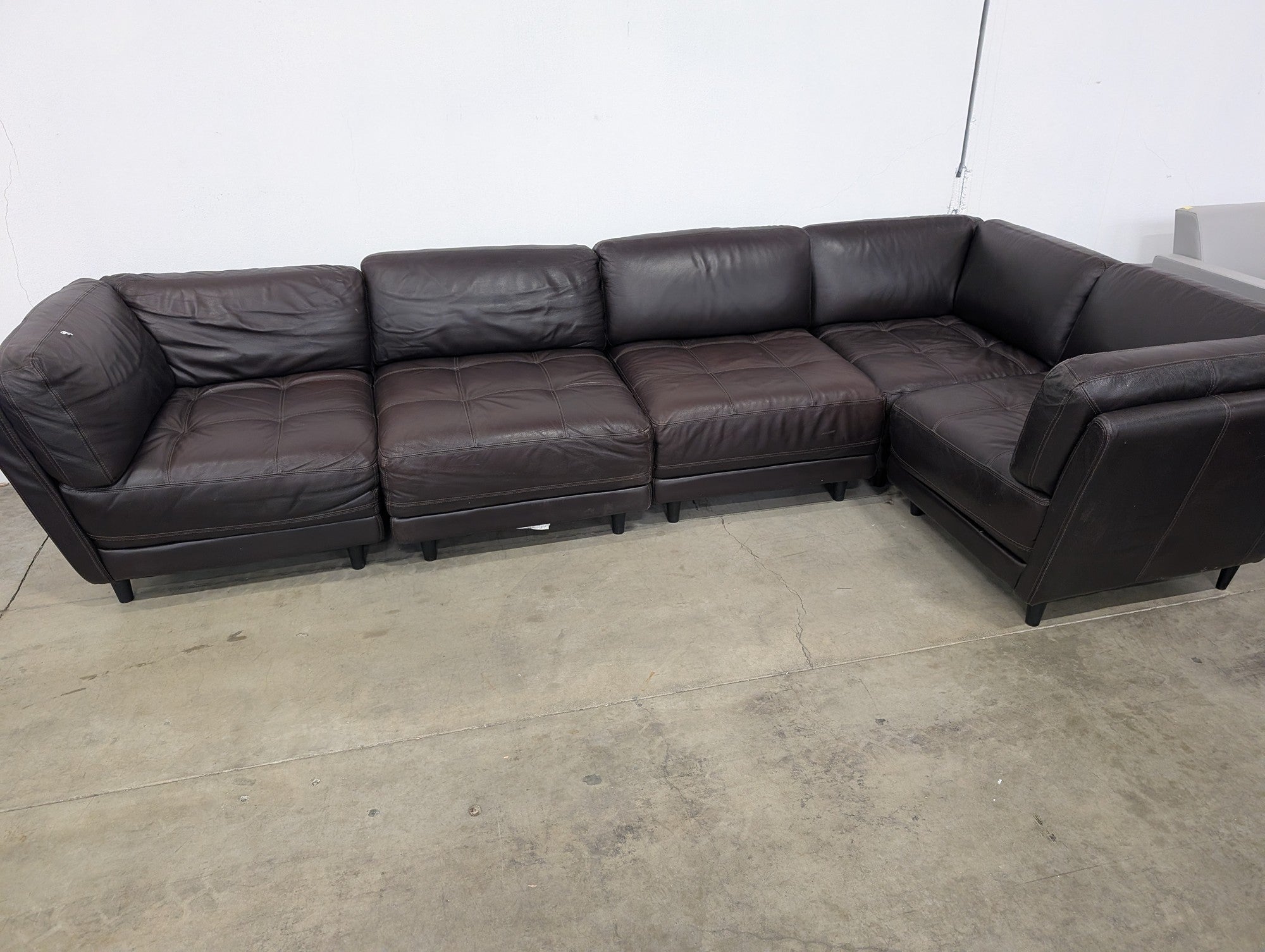 Spacious Dark Brown Leather Modular Sectional Sofa