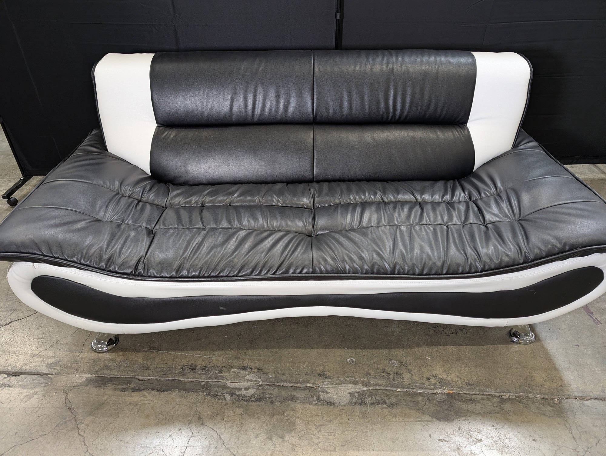 Contemporary Black and White Two-Tone Loveseat Sofa