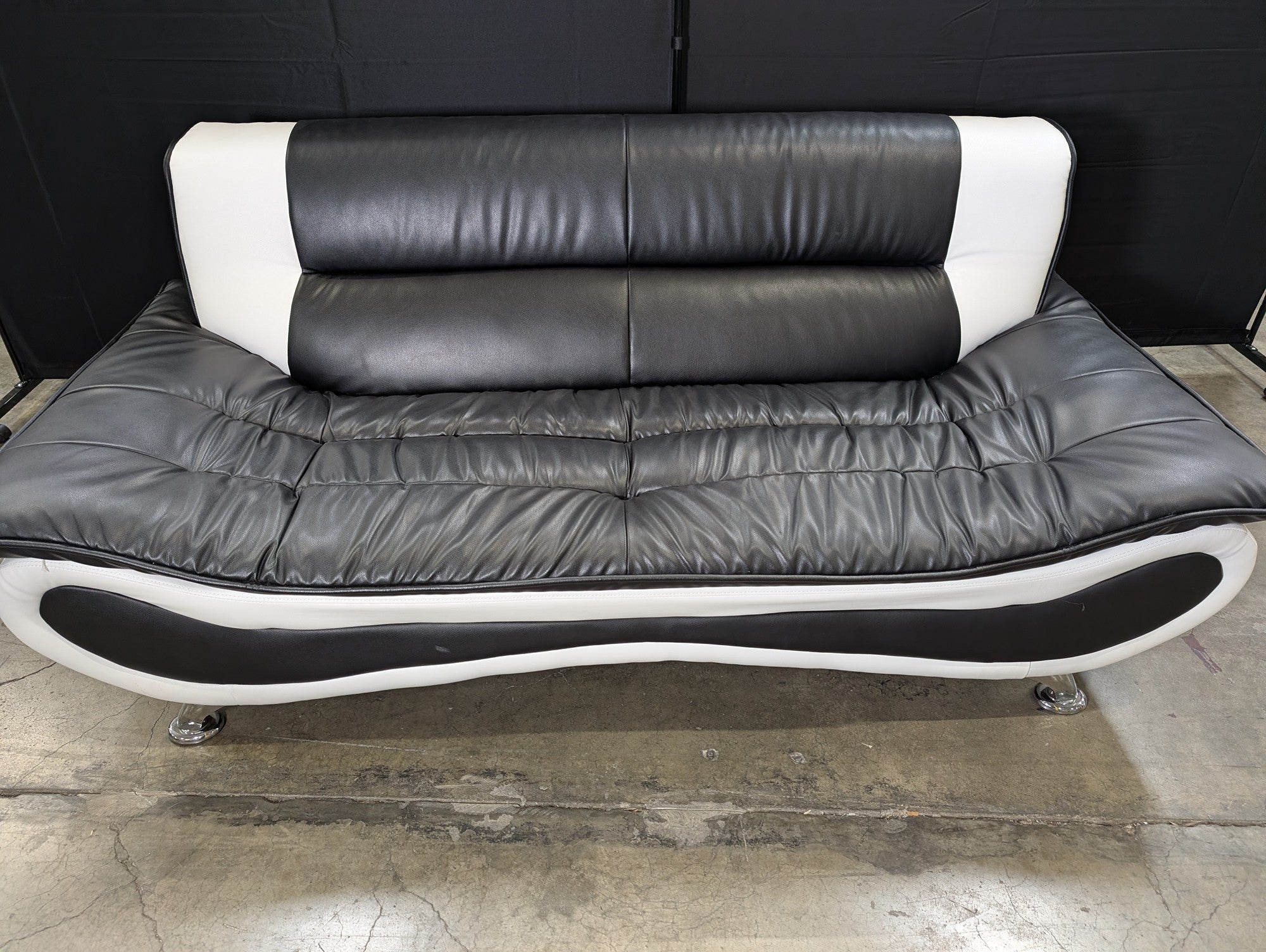 Contemporary Black and White Two-Tone Loveseat Sofa