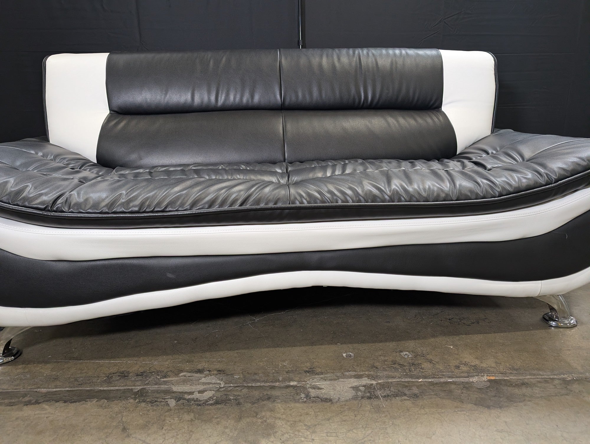 Contemporary Black and White Two-Tone Loveseat Sofa