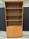 Mid-Century Style Wood Bookcase with Cabinet Storage