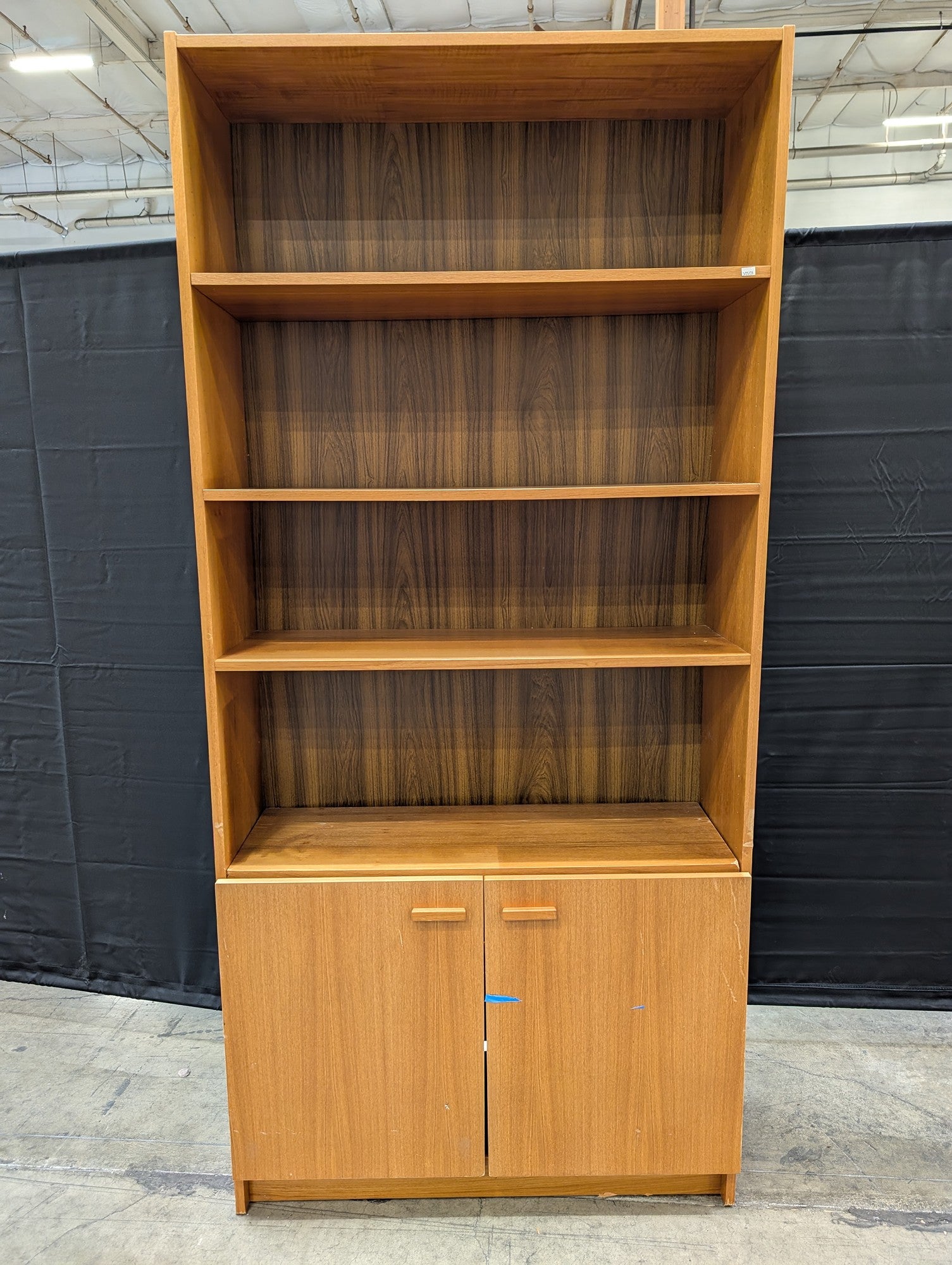 Mid-Century Style Wood Bookcase with Cabinet Storage