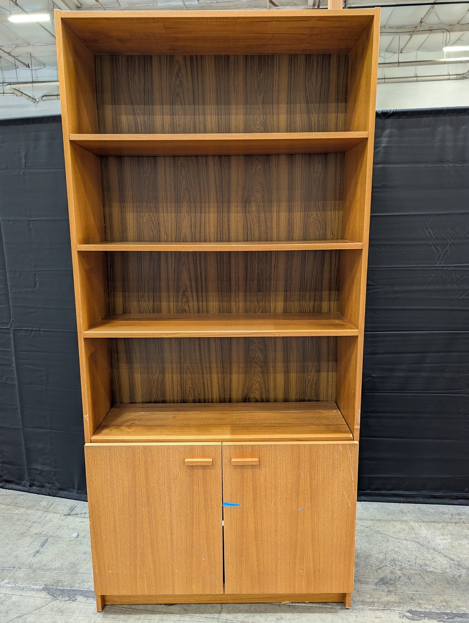 Mid-Century Style Wood Bookcase with Cabinet Storage