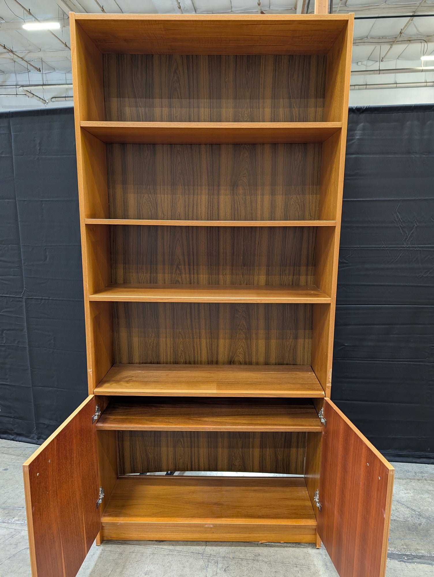 Mid-Century Style Wood Bookcase with Cabinet Storage