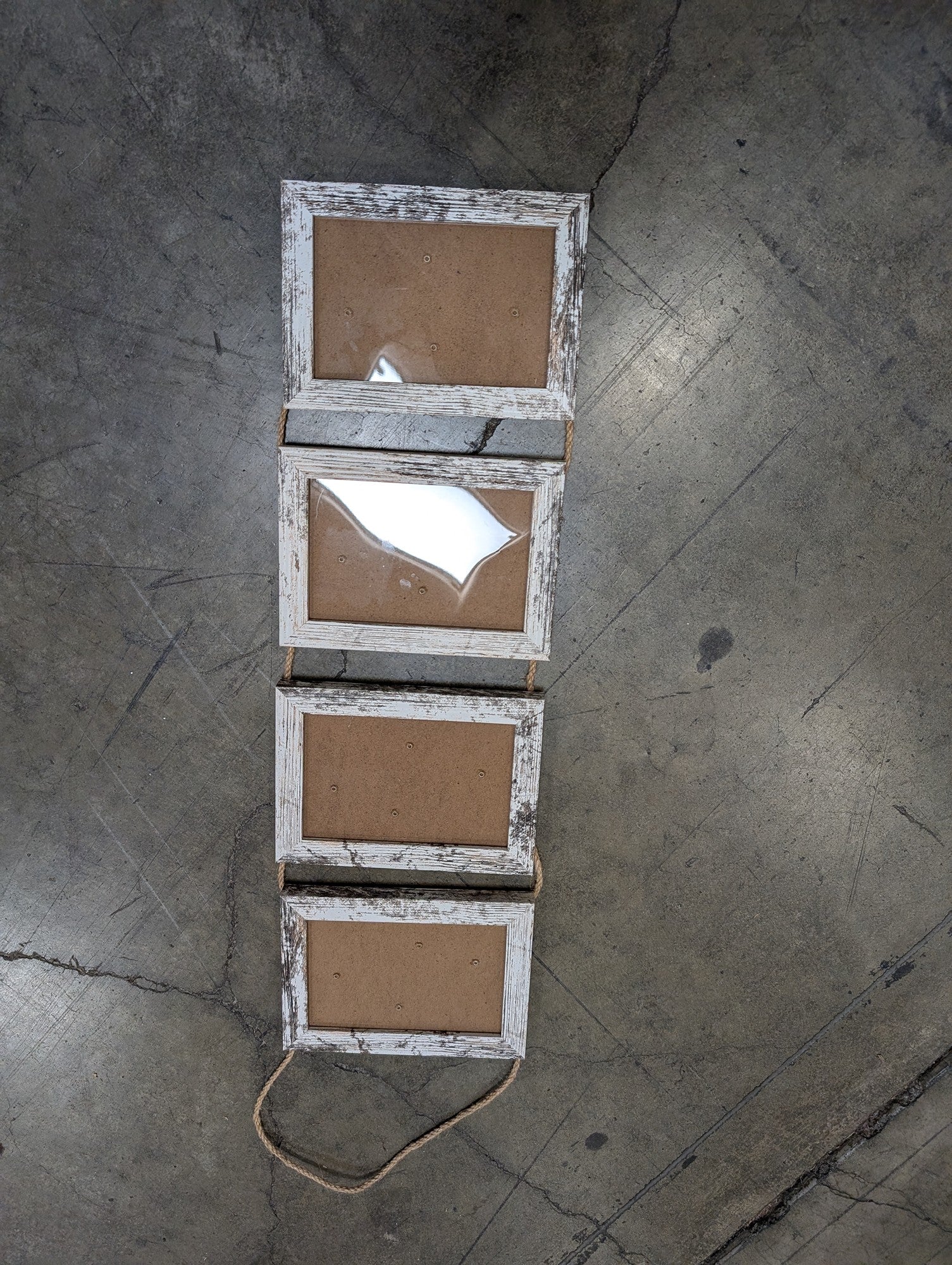 Rustic White Distressed Multi-Opening Photo Frame Hanger
