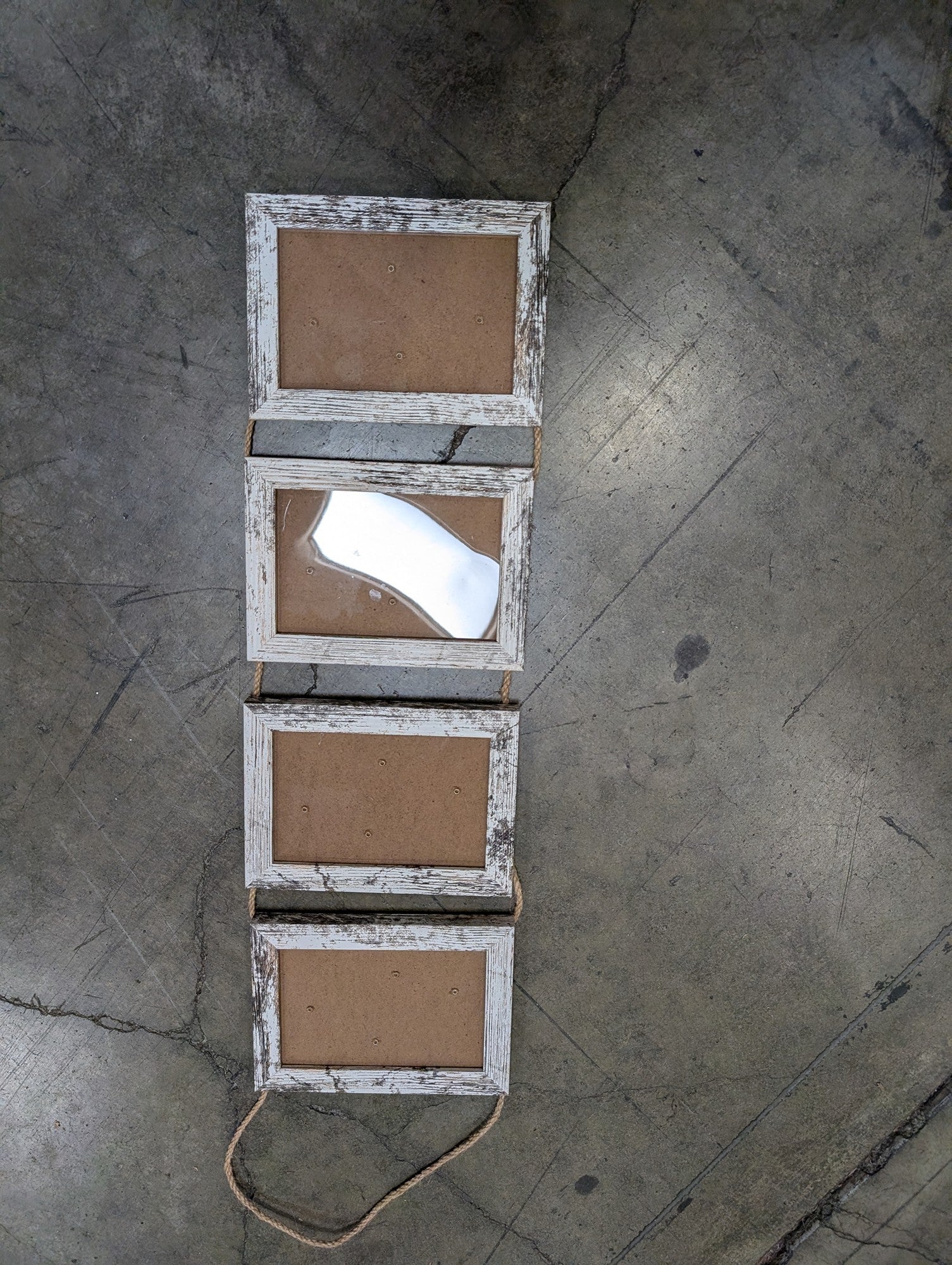 Rustic White Distressed Multi-Opening Photo Frame Hanger