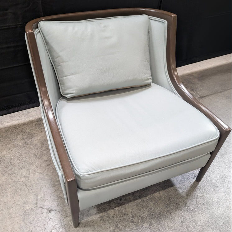 Mid-Century Inspired Wood Frame Accent Chair with Pale Blue Upholstery