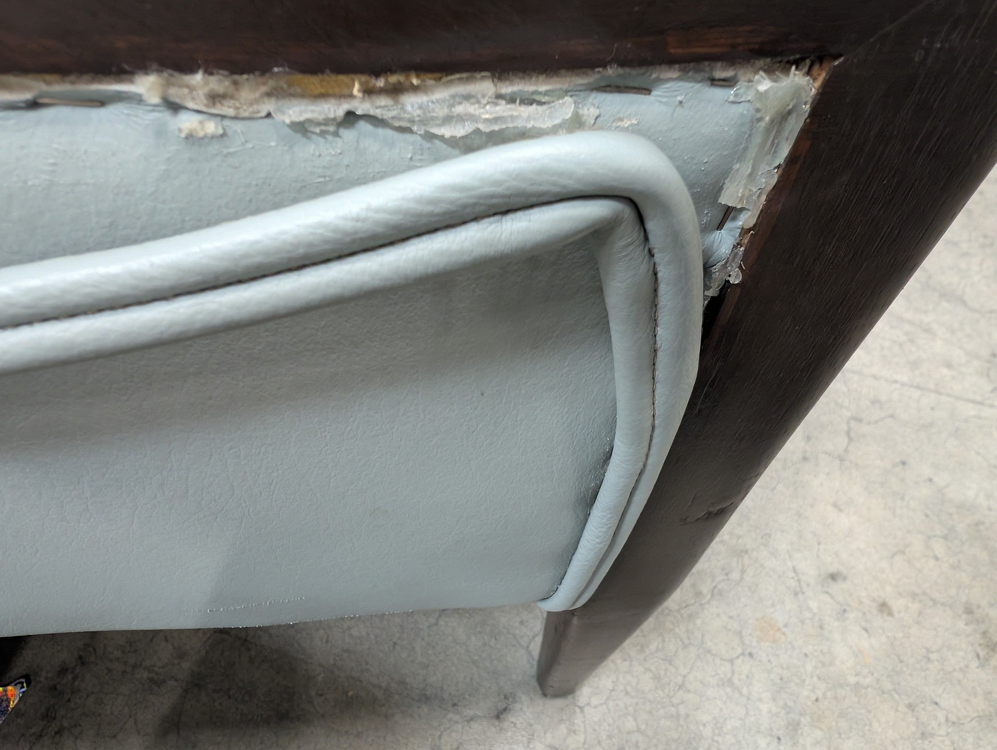 Mid-Century Inspired Wood Frame Accent Chair with Pale Blue Upholstery