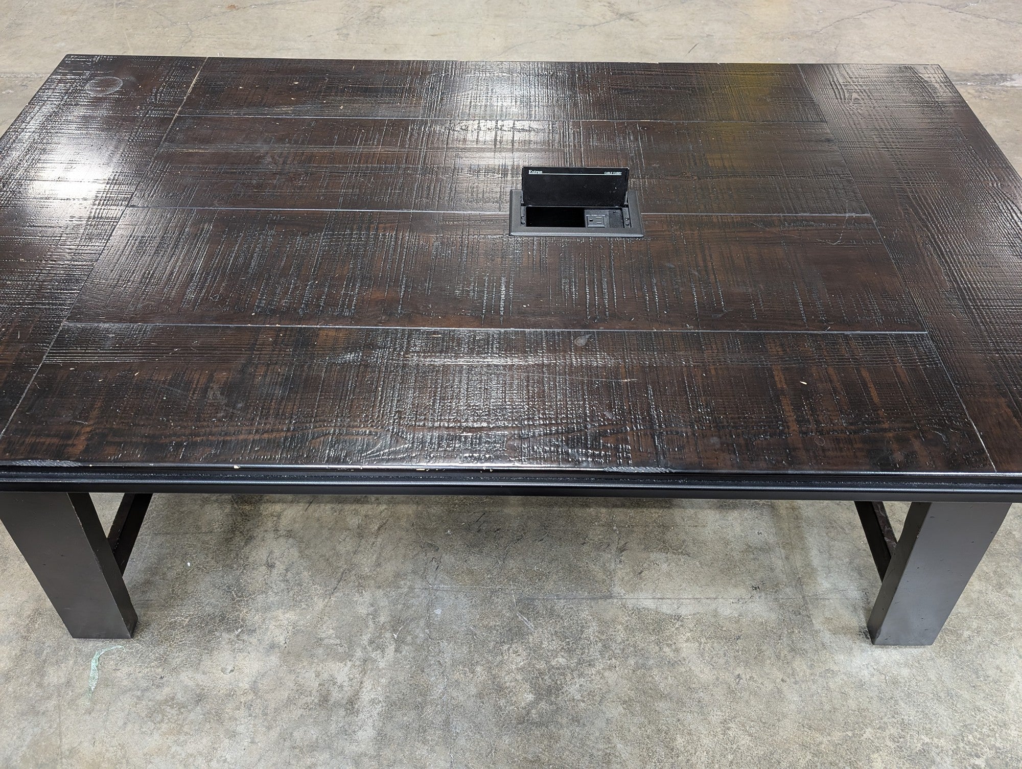 Large Industrial Dark Wood Conference Table with Extron Cable Cubby