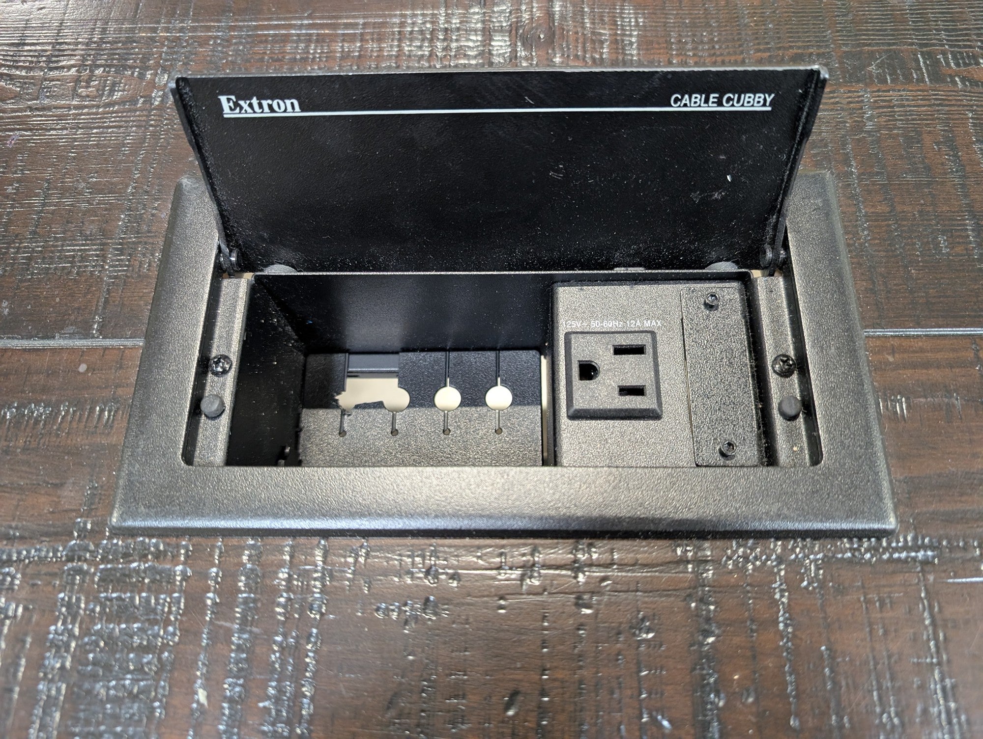 Large Industrial Dark Wood Conference Table with Extron Cable Cubby