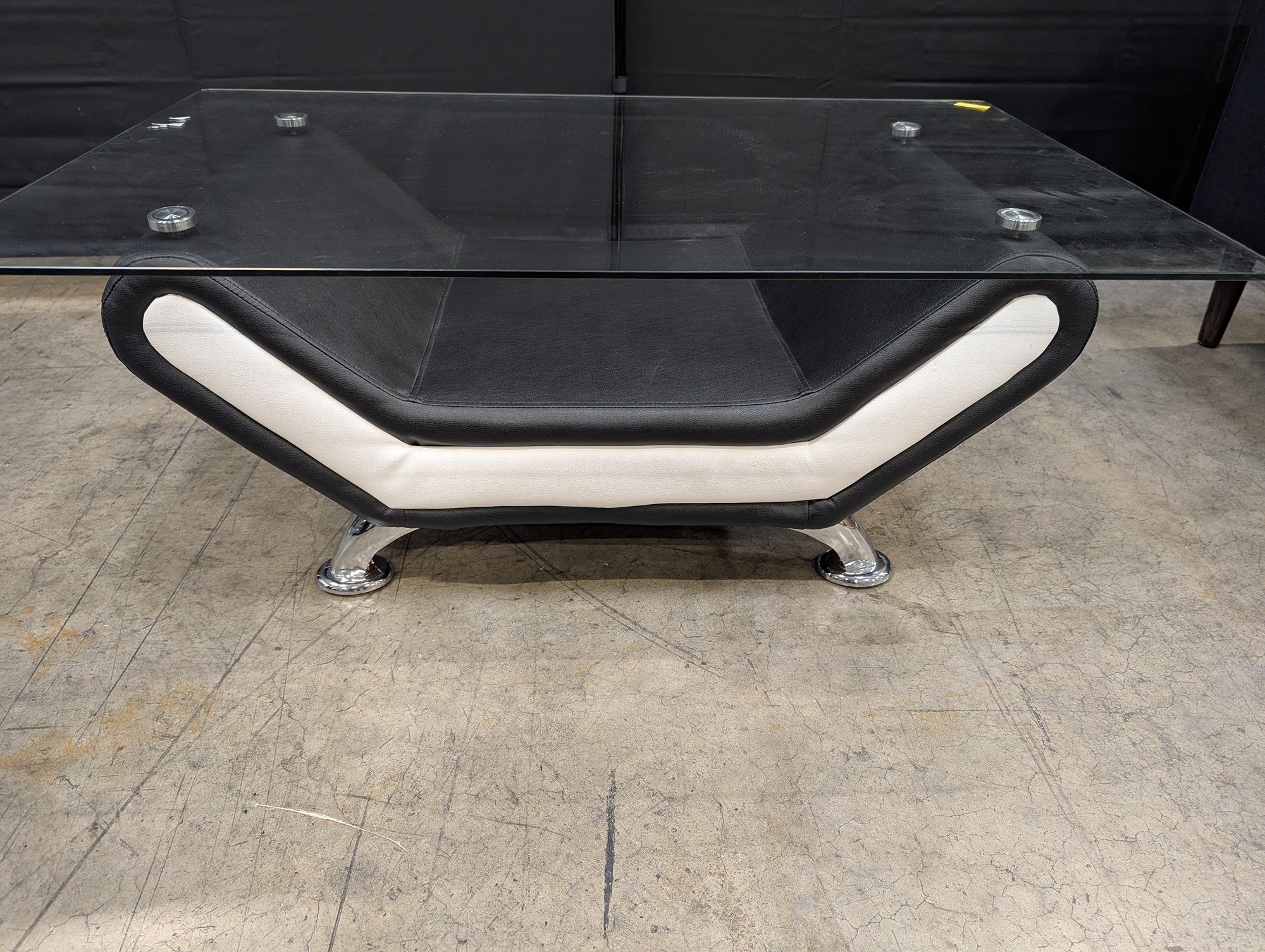 Contemporary Black and White Upholstered Glass Top Coffee Table
