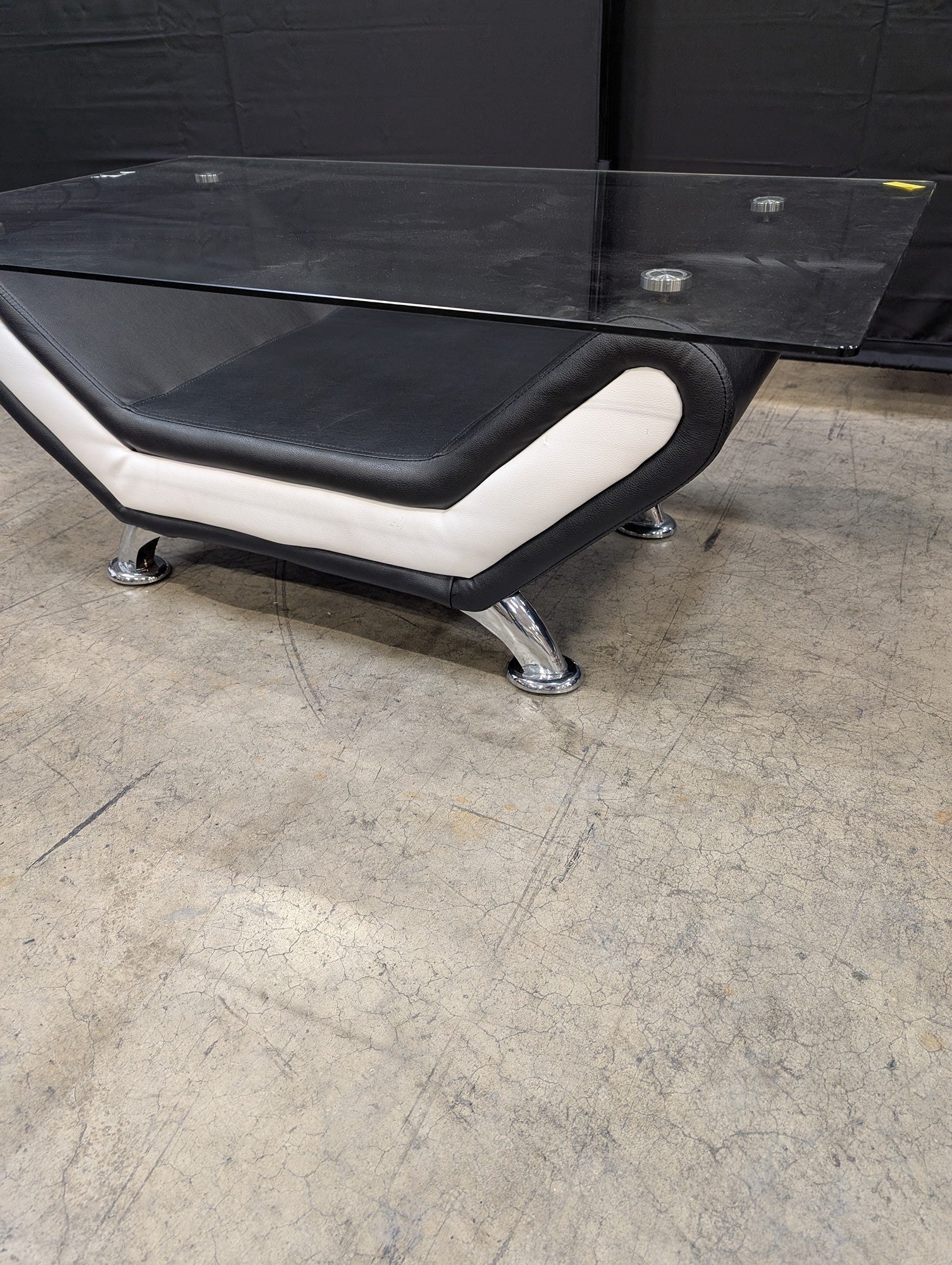 Contemporary Black and White Upholstered Glass Top Coffee Table