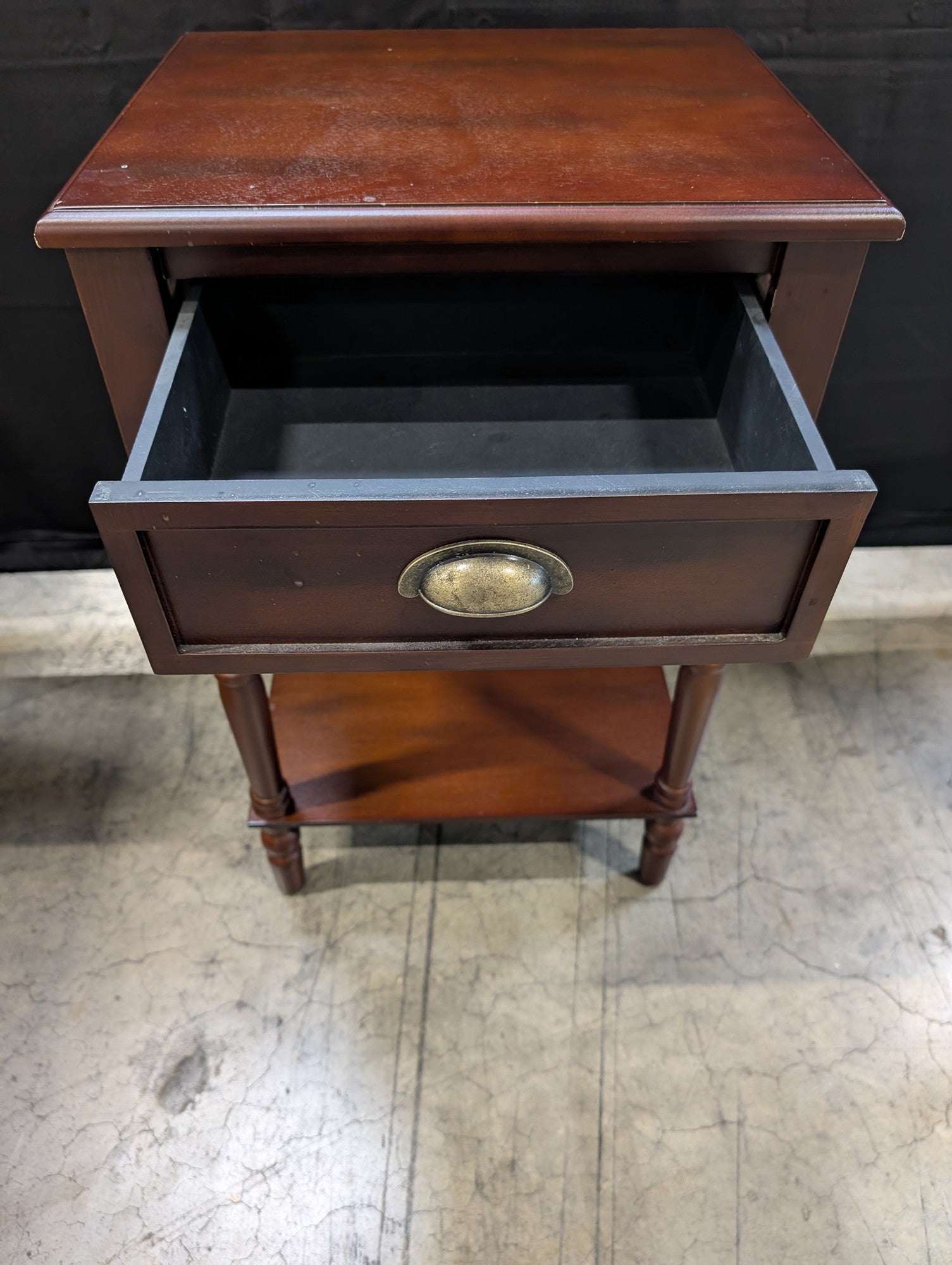 Classic Brown Wood Nightstand with Drawer and Shelf