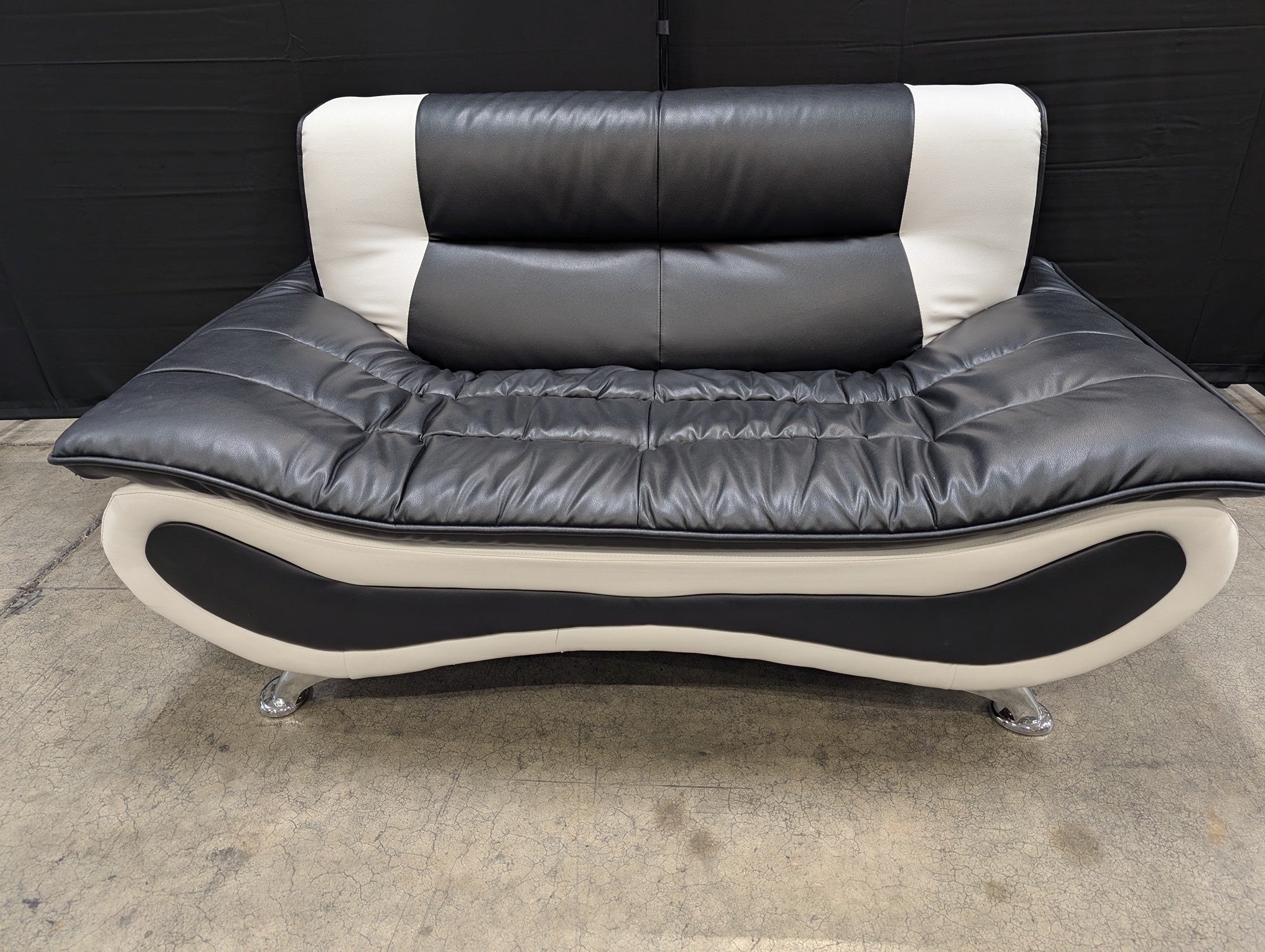 Contemporary Two-Tone Black and Cream Loveseat Sofa