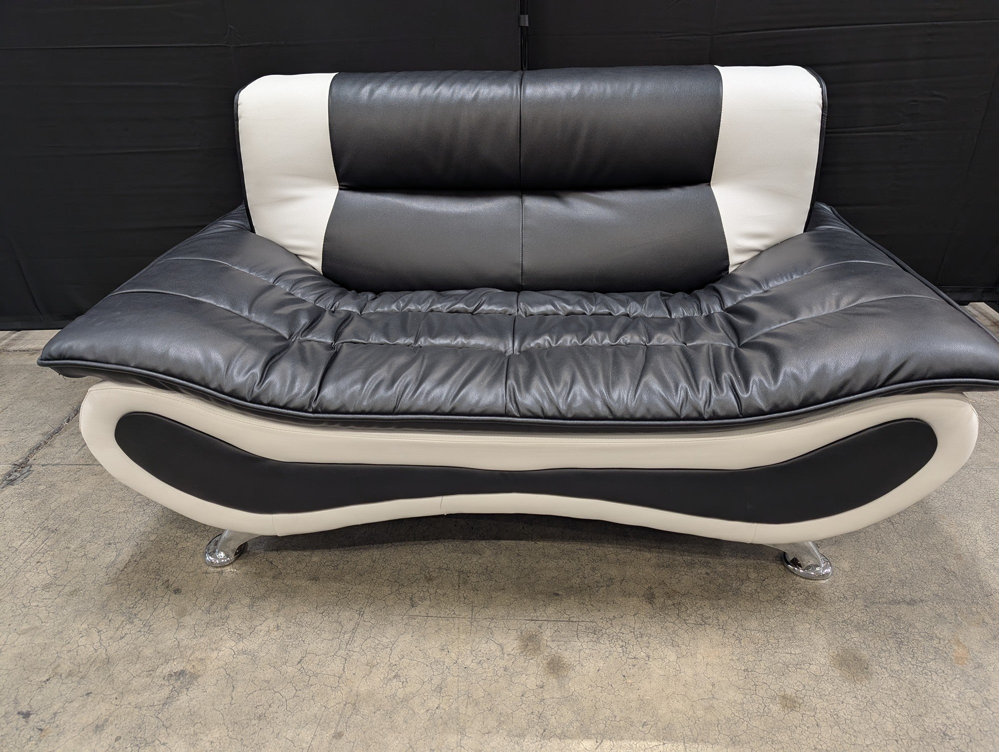 Contemporary Two-Tone Black and Cream Loveseat Sofa