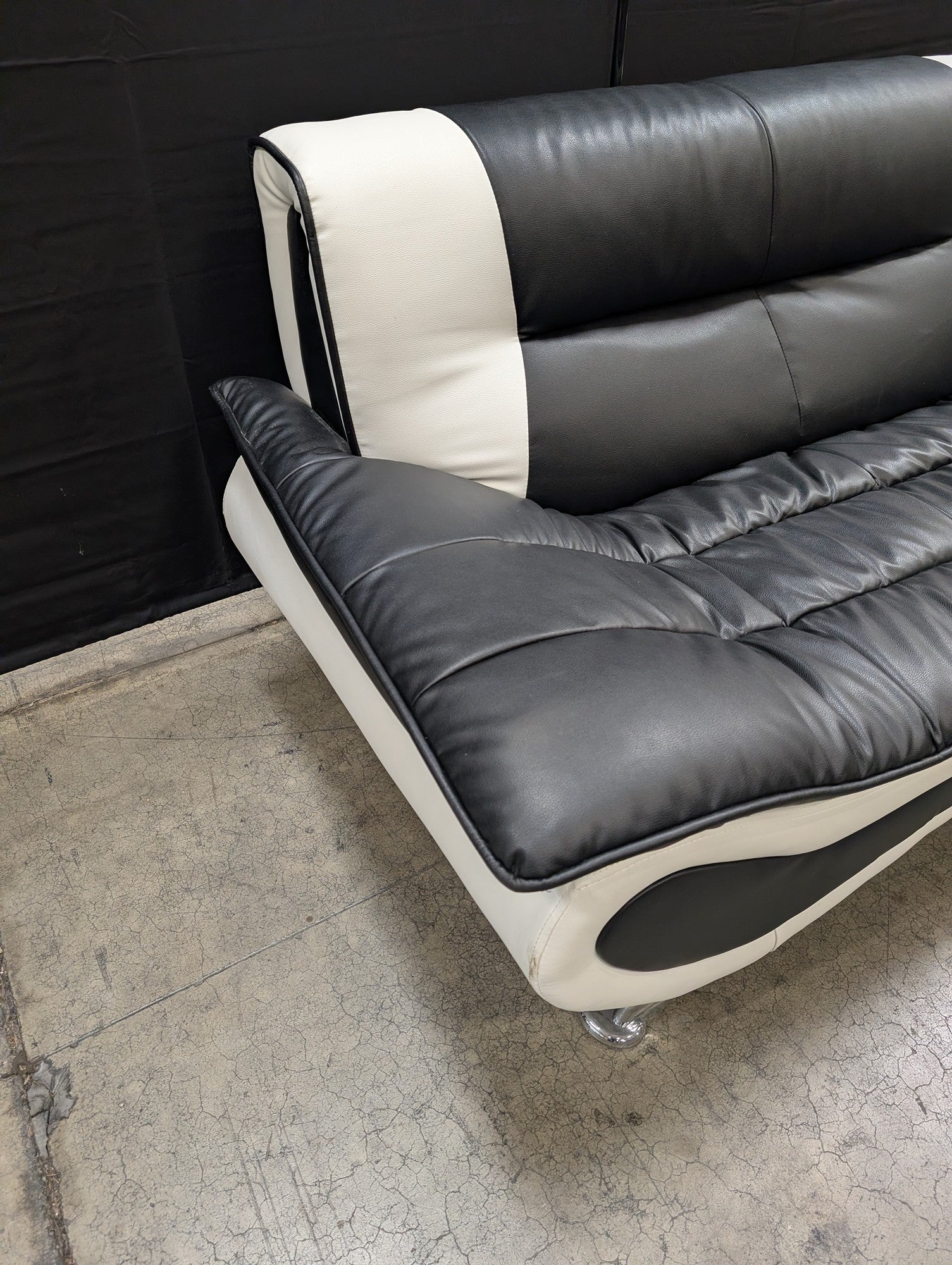 Contemporary Two-Tone Black and Cream Loveseat Sofa