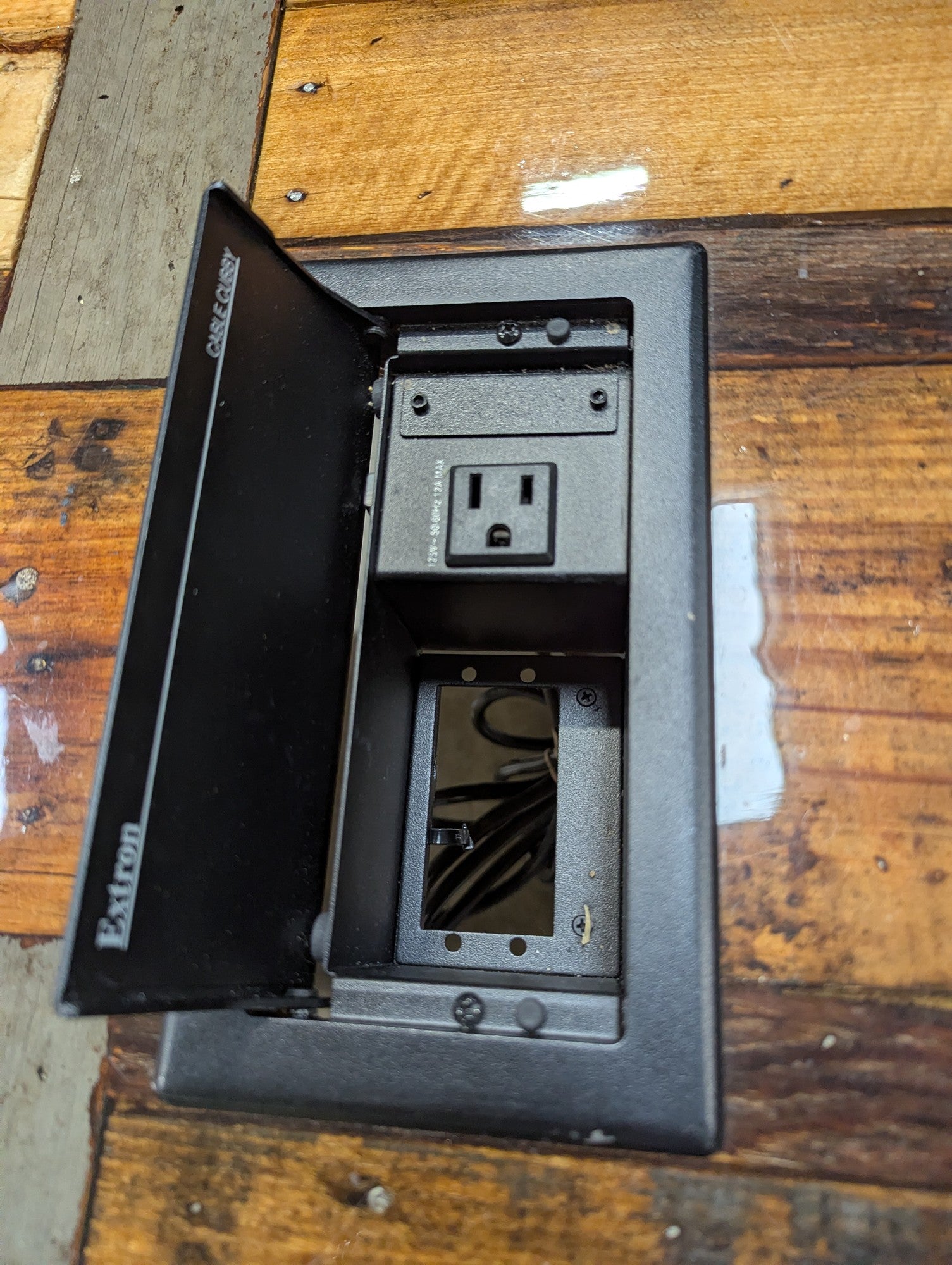 Rustic Reclaimed Wood Resin Top Conference Table with Extron Power Module