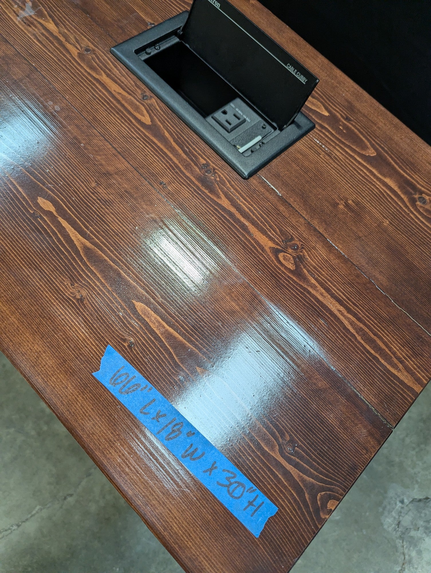 Substantial Stained Wood Desk with Integrated Extron Cable Cubby Power Module