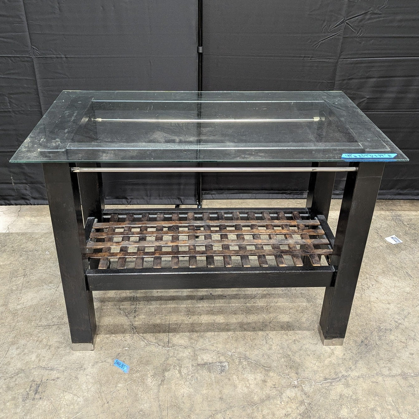 Modern Industrial Glass Top Kitchen Island Prep Table with Metal Rack