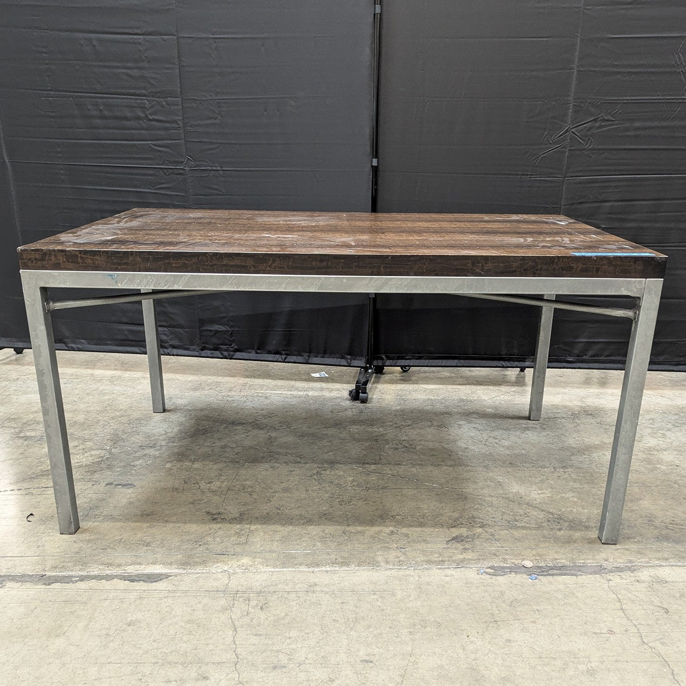 Crate & Barrel Industrial Hardwood Top Metal Base Dining Table