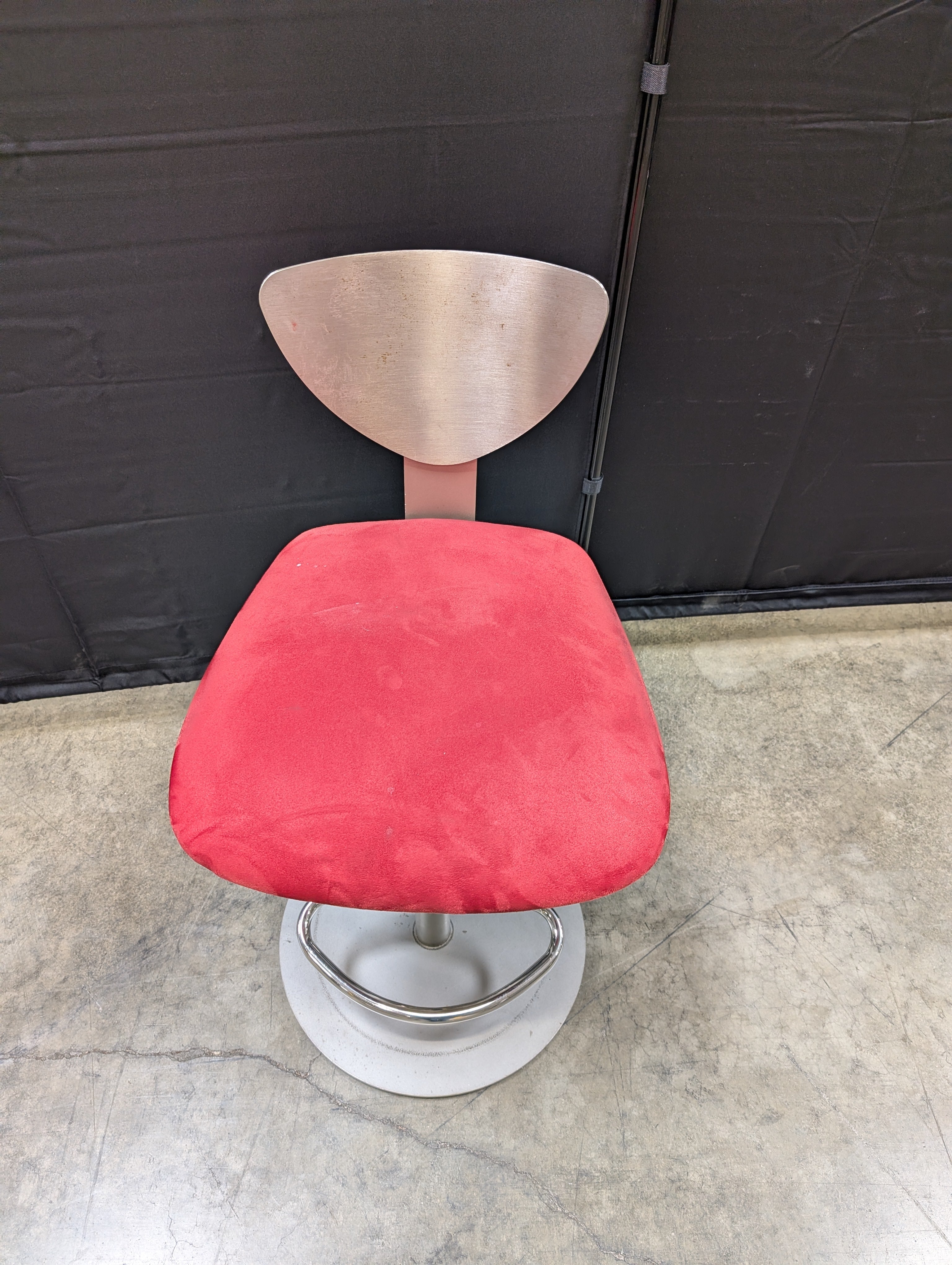 Elite Manufacturing Modern Red Upholstered Bar Stool with Brushed Metal Back - needs a cleaning