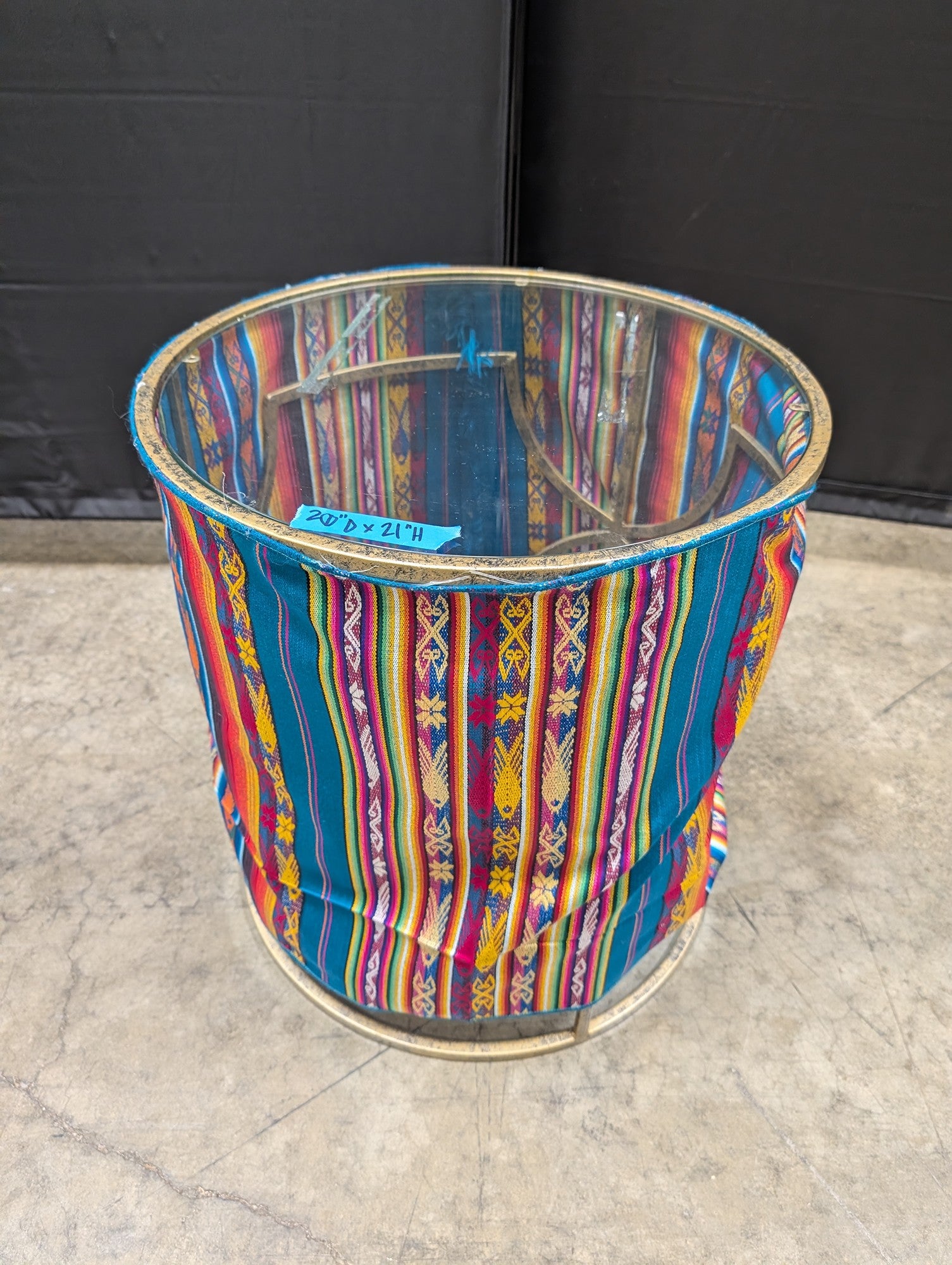 Vibrant Multi-Color Textile Glass Top Accent Table