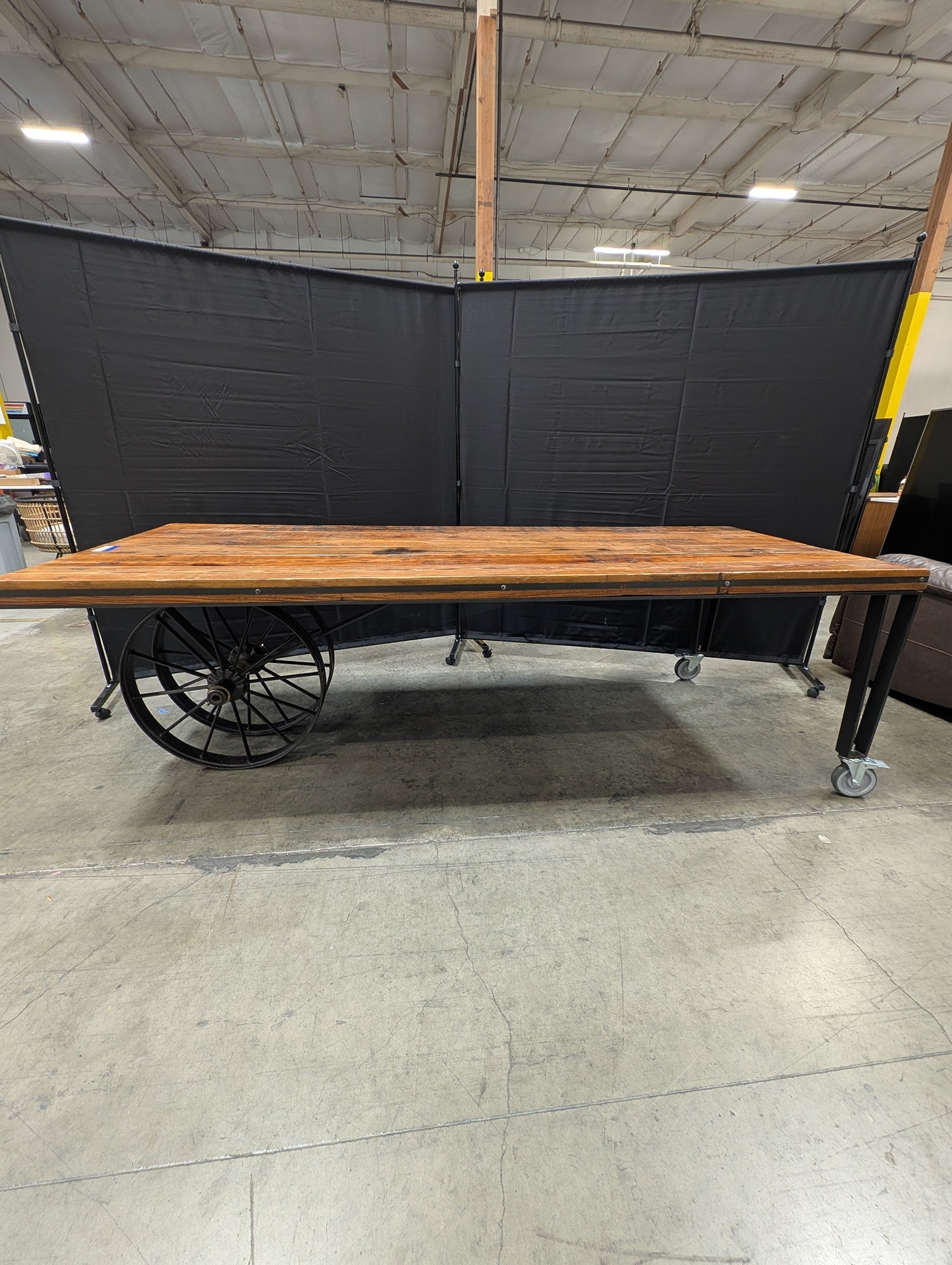 Industrial Style Butcher Block Top Rolling Console Table