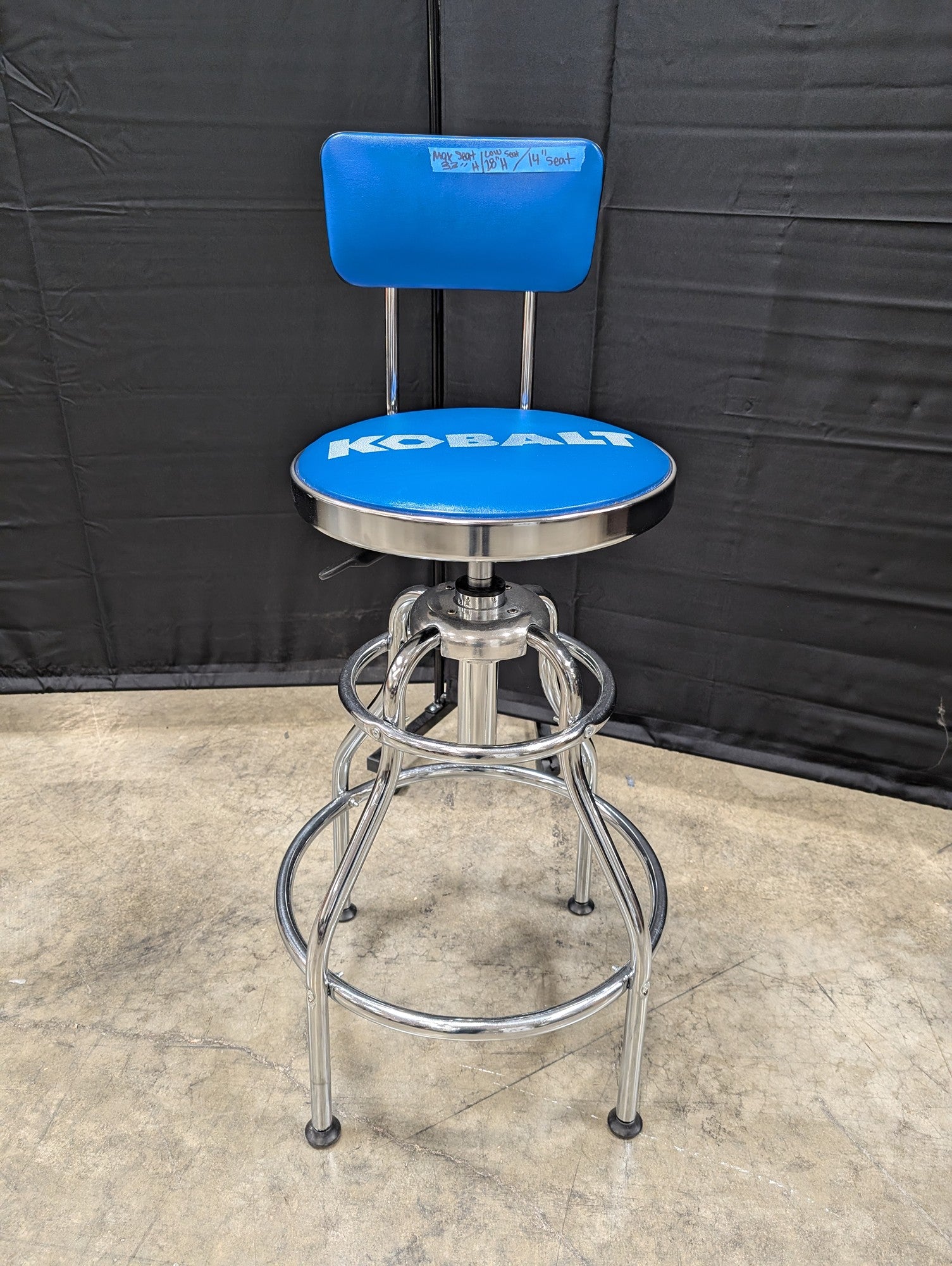 Kobalt Blue Swivel Garage Stool with Backrest