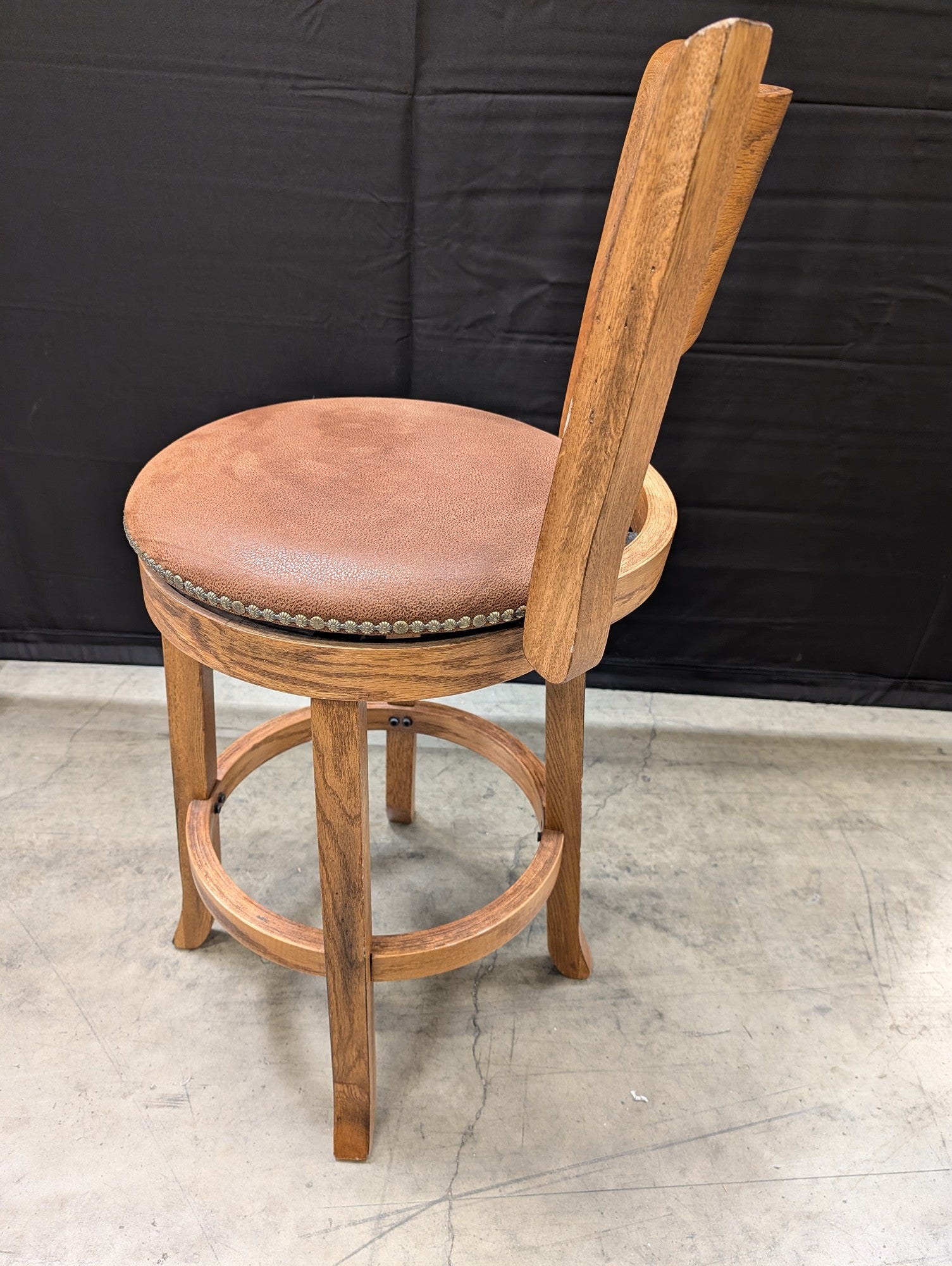 Rustic Wood Swivel Bar Stool with Upholstered Seat