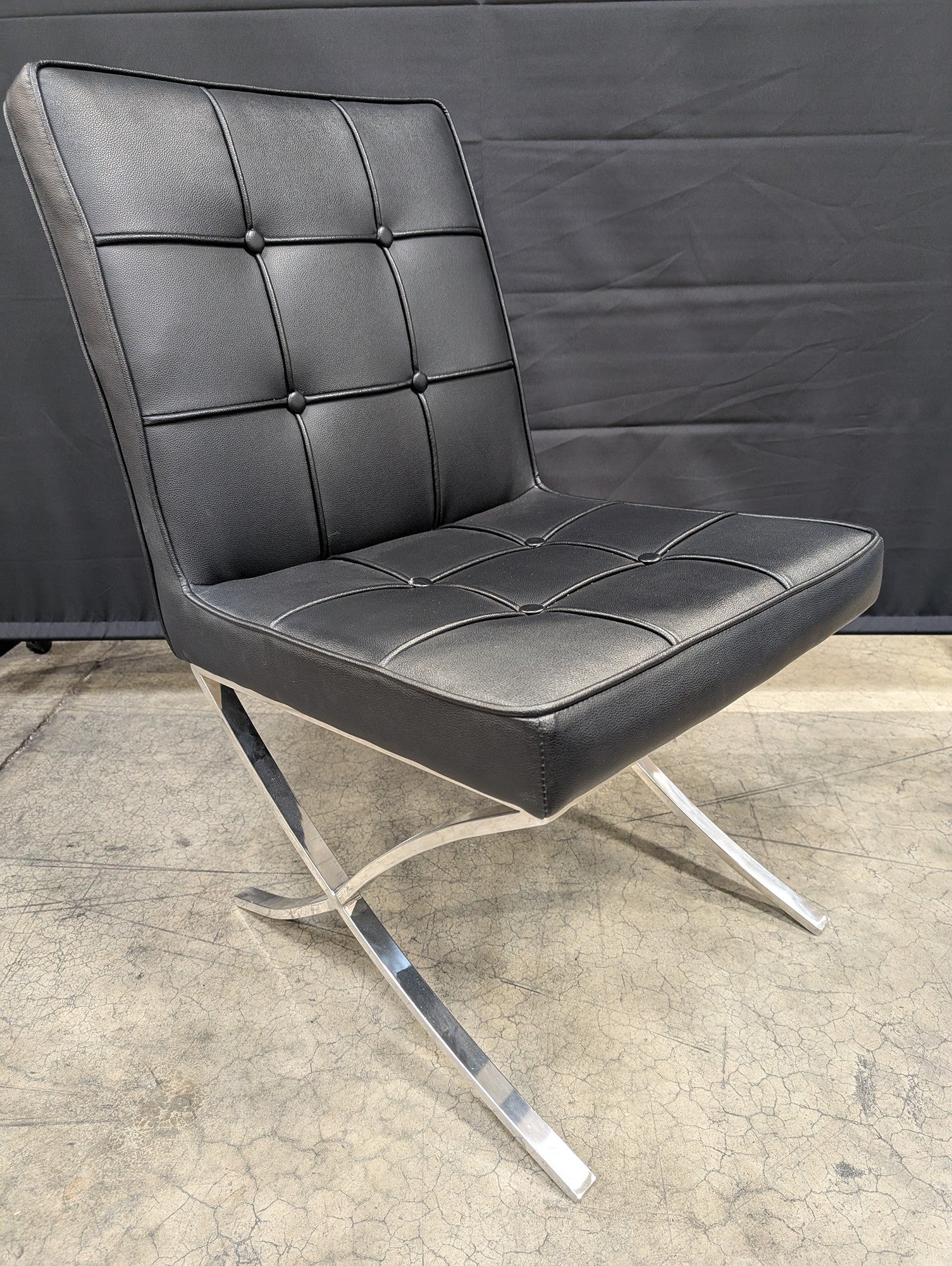 Modern Black Tufted Accent Chair with Chrome X-Base