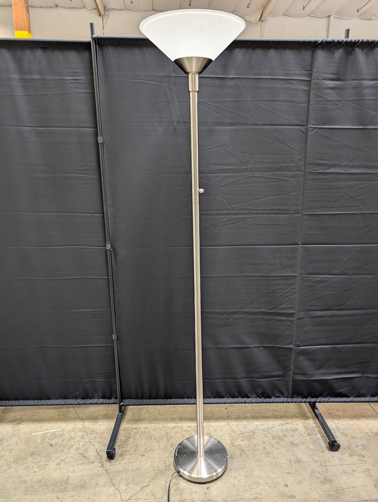 Brushed Nickel Torchiere Floor Lamp with Frosted Glass Shade