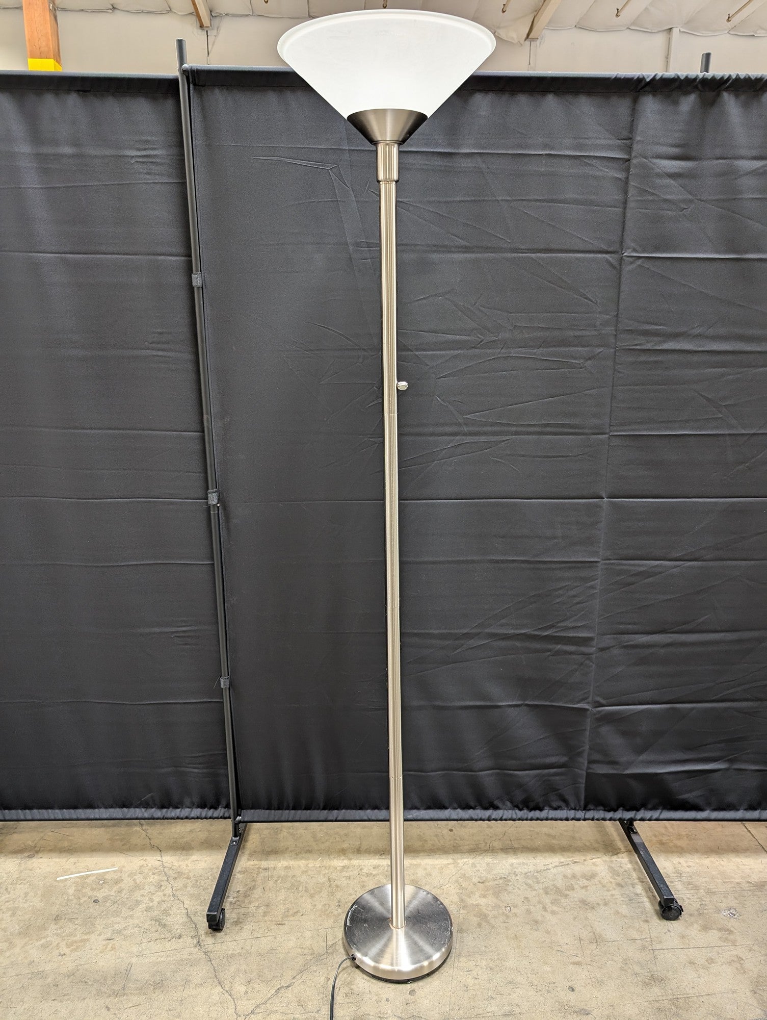 Brushed Nickel Torchiere Floor Lamp with Frosted Glass Shade