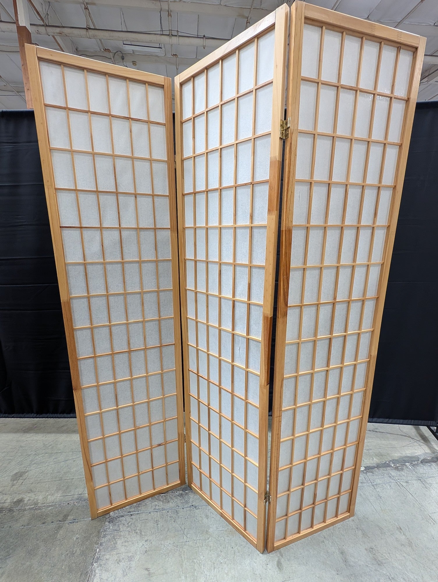 Three-Panel Wood and Paper Folding Room Divider Screen