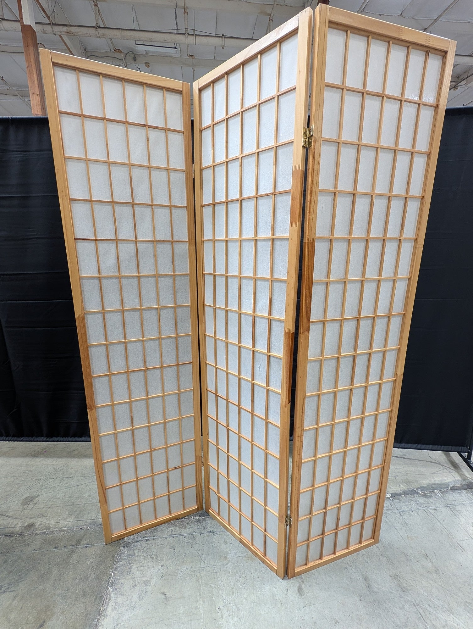 Three-Panel Wood and Paper Folding Room Divider Screen