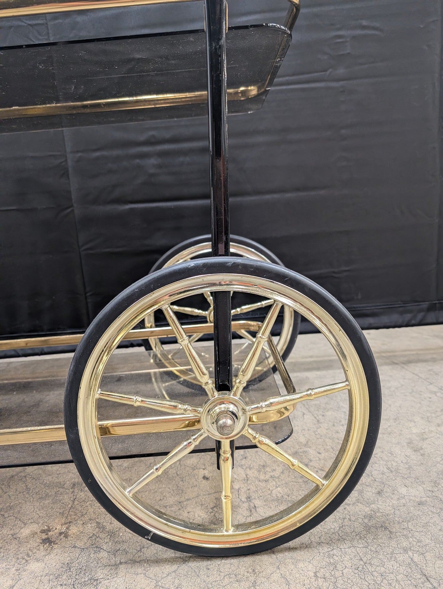 Mid-Century Modern Gold Tone and Black Two-Tier Serving Cart