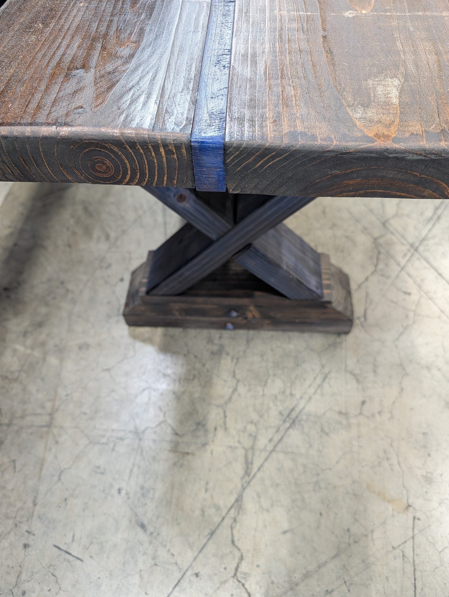 Sturdy Dark Stained Wood Trestle Bench
