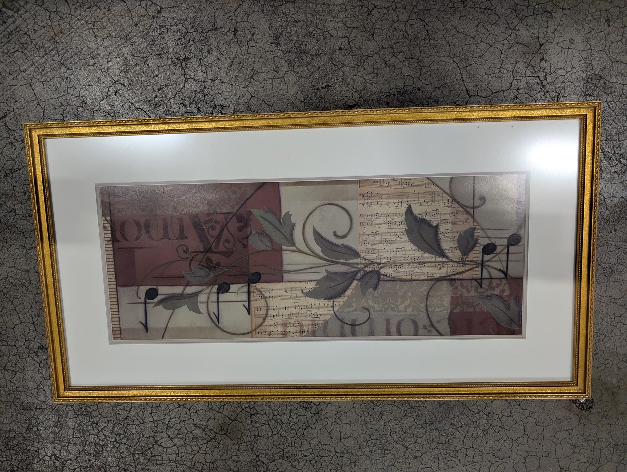 Ornate Gold Framed Musical Sheet Music and Botanical Wall Art