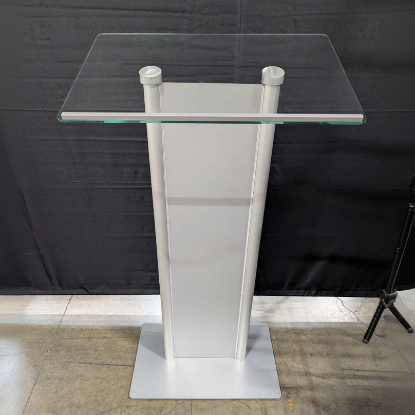 Modern Glass Top Metal Pedestal Podium Display Stand
