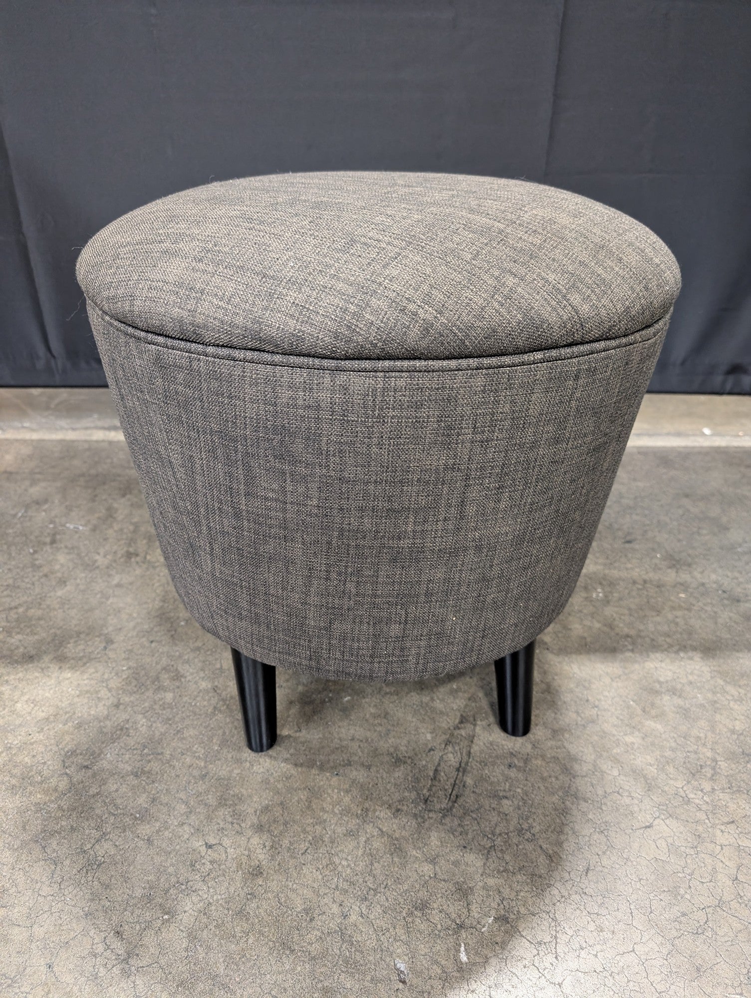 Round Grey Fabric Upholstered Storage Ottoman Stool