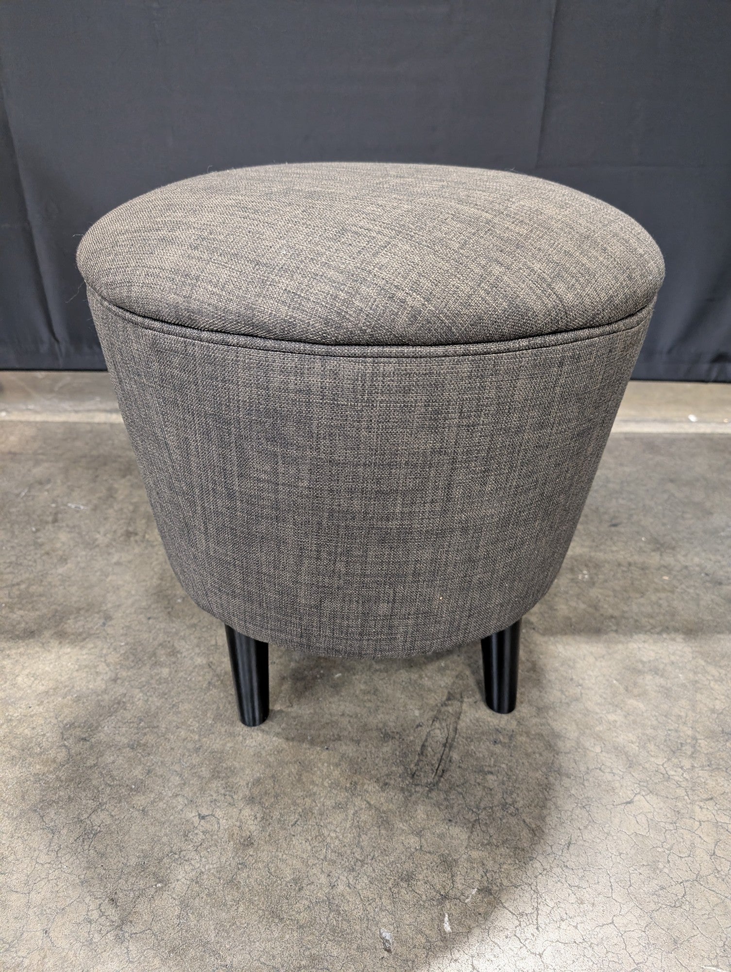Round Grey Fabric Upholstered Storage Ottoman Stool