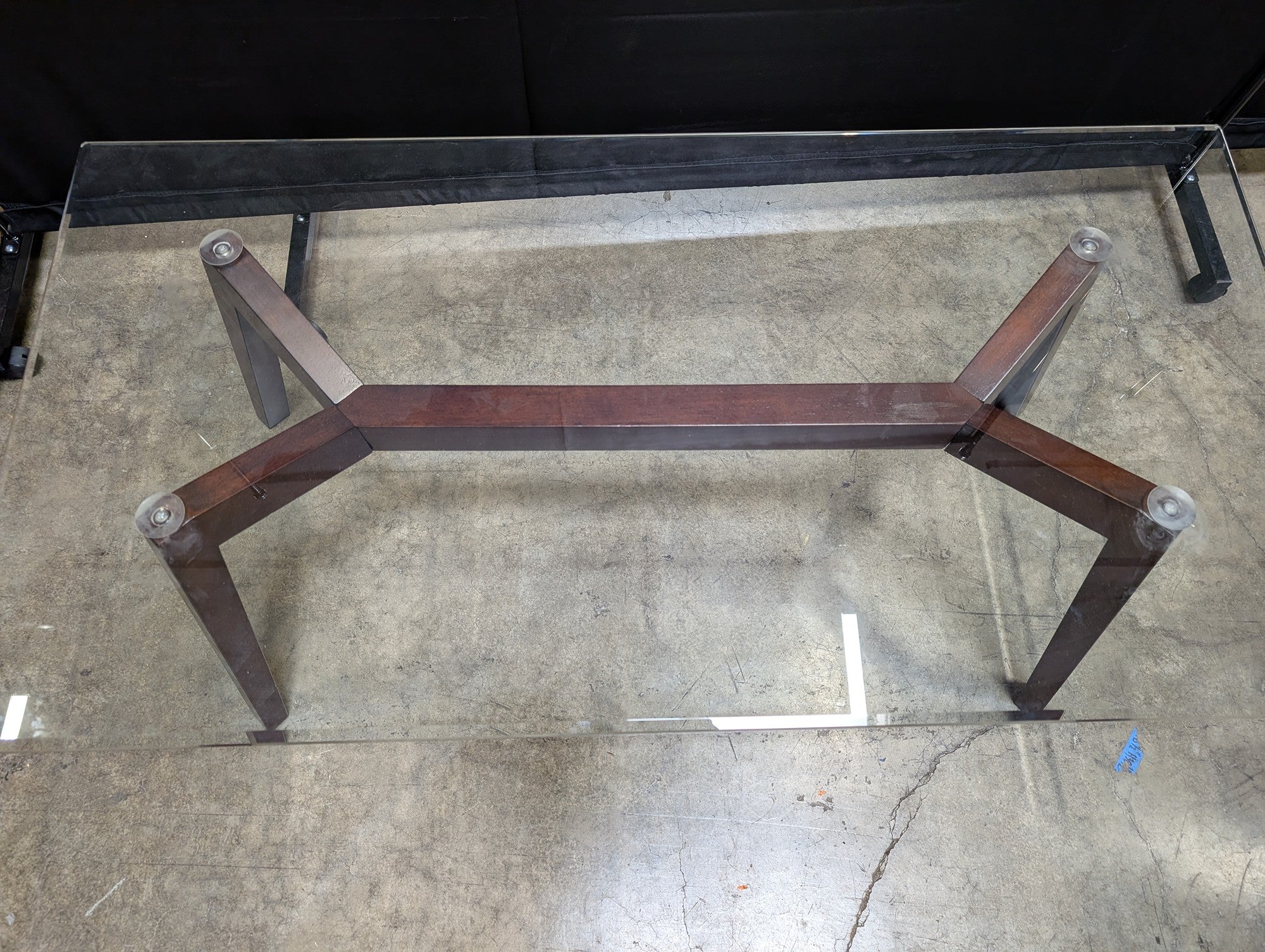 Mid-Century Modern Style Glass Top Coffee Table with Dark Wood X-Base