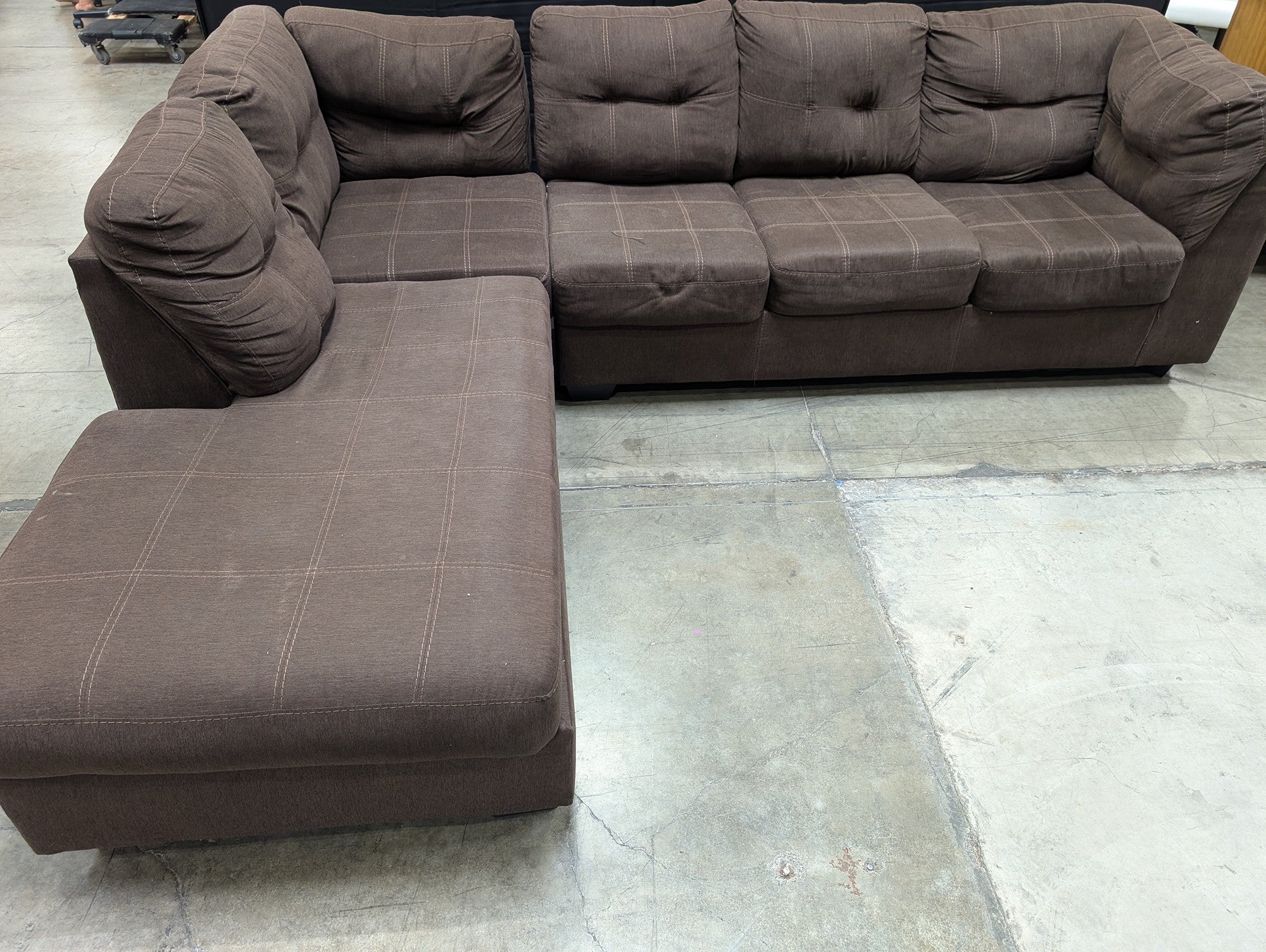 Used Spacious Brown Fabric L-Shape Sectional Sofa
