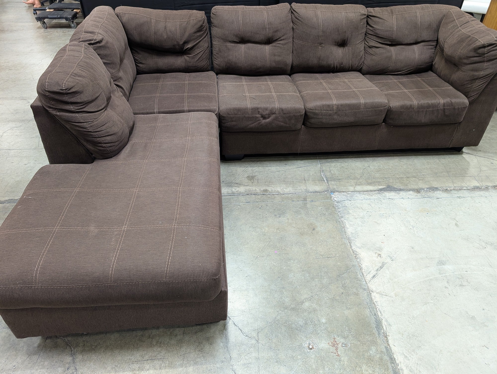 Used Spacious Brown Fabric L-Shape Sectional Sofa